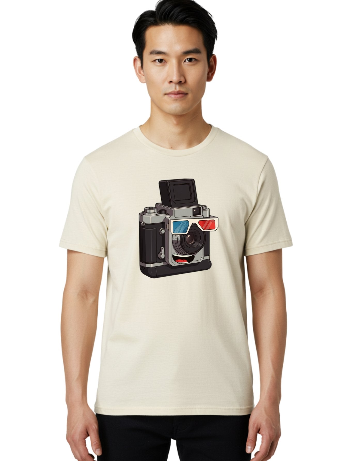 3D-Camera Men'S Graphic Tee, 100% Cotton, Comfortable Casual Summer Wear, Machine Washable, Vintage Camera, 3D Glasses, Retro Style, Cartoon Character, Photography Equipment, Nostalgic Feel, Funky Accessories, Camera Lens Bae347 17