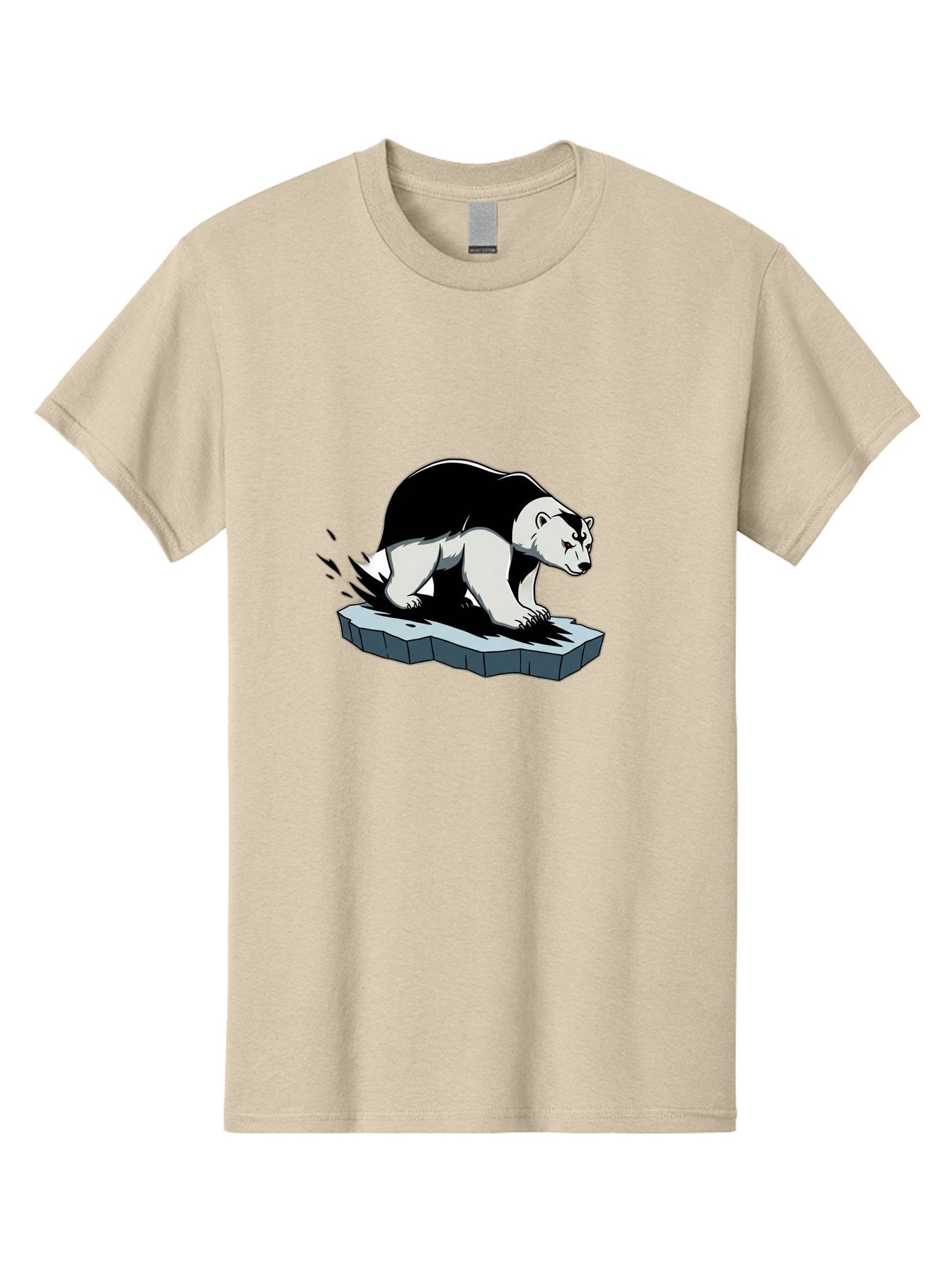 Aggressive-Panda Men'S Graphic Tee, 100% Cotton, Comfortable Casual Summer Wear, Machine Washable, Panda On A Rock, Panda Bear, Black And White, Cartoon Style, Dynamic Movement, Wildlife, Animated Character, Stone Platform Bae349