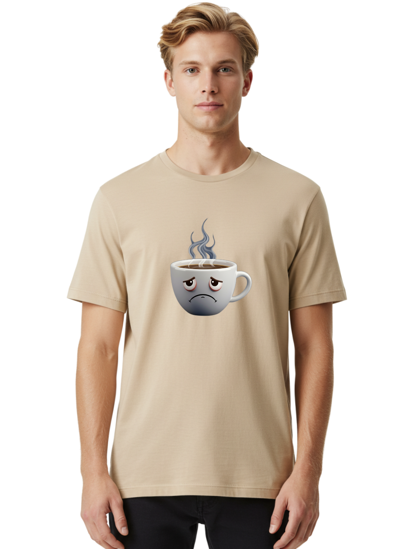 Angry-Coffee-Cup-2 Men'S Graphic Tee, 100% Cotton, Comfortable Casual Summer Wear, Machine Washable, Angry Coffee Cup, Sad Face, Steaming Coffee, Upset Emoji, Grumpy Character, Frowning Mug, Coffee Drama, Bitter Coffee Bae351 23