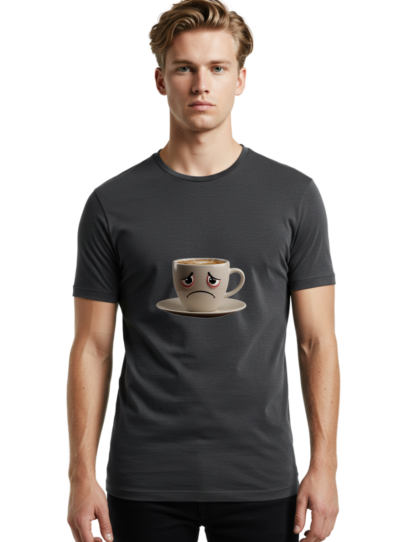 Angry-Coffee-Cup-3 Men'S Graphic Tee, 100% Cotton, Comfortable Casual Summer Wear, Machine Washable, Coffee Cup With Angry Face, Latte Art, Frowning Coffee, Displeased Beverage, Humorous Coffee Design, Emotive Coffee Cup, Coffee With Attitude, Bae352 20