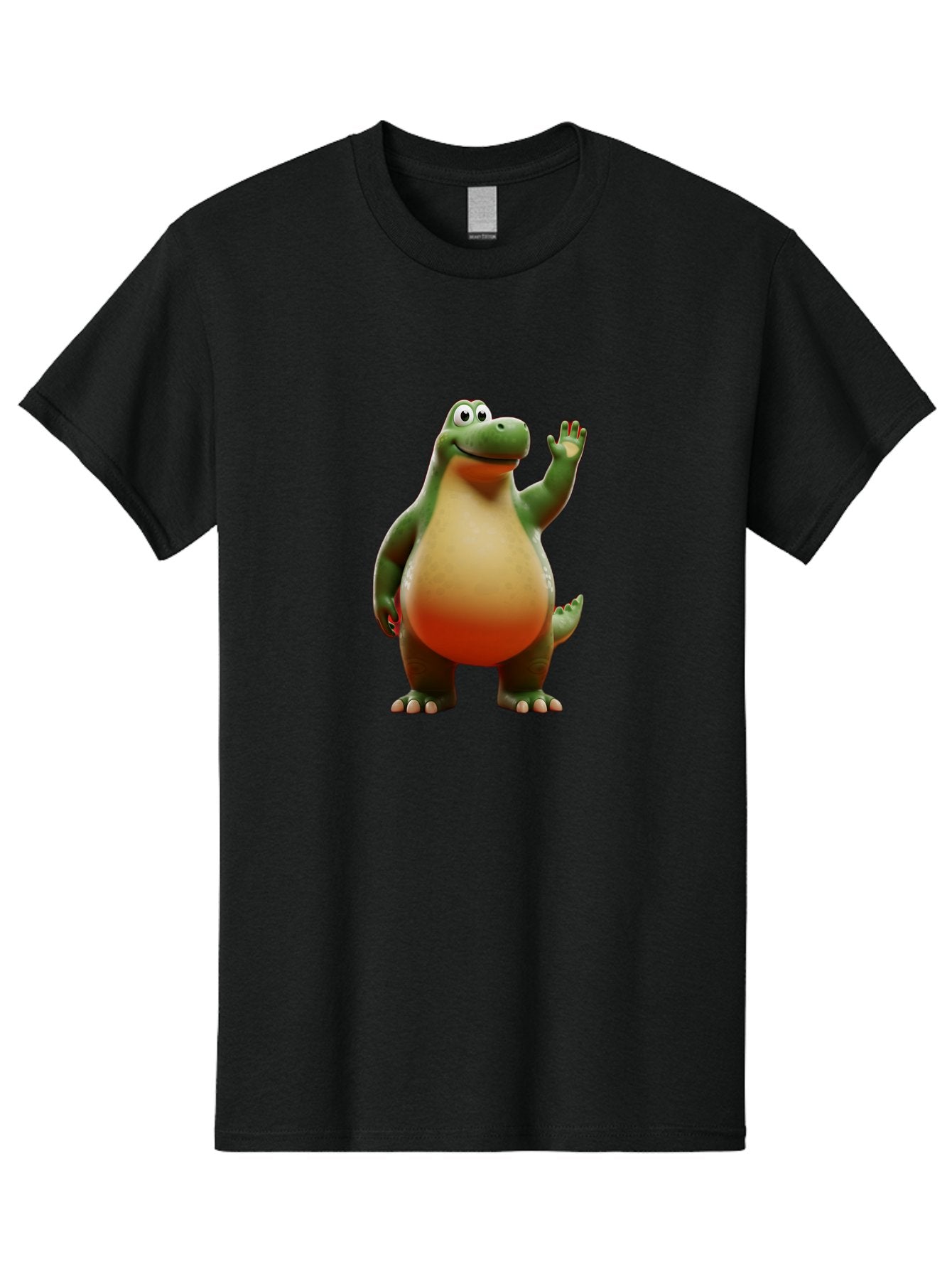 Arlo-1 Men'S Graphic Tee, 100% Cotton, Comfortable Casual Summer Wear, Machine Washable, Cartoon Dinosaur, Friendly Dinosaur, Green And Orange Dinosaur, Dinosaur Waving, Animated Character, Dinosaur Illustration, Children'S Character, Bae354 3