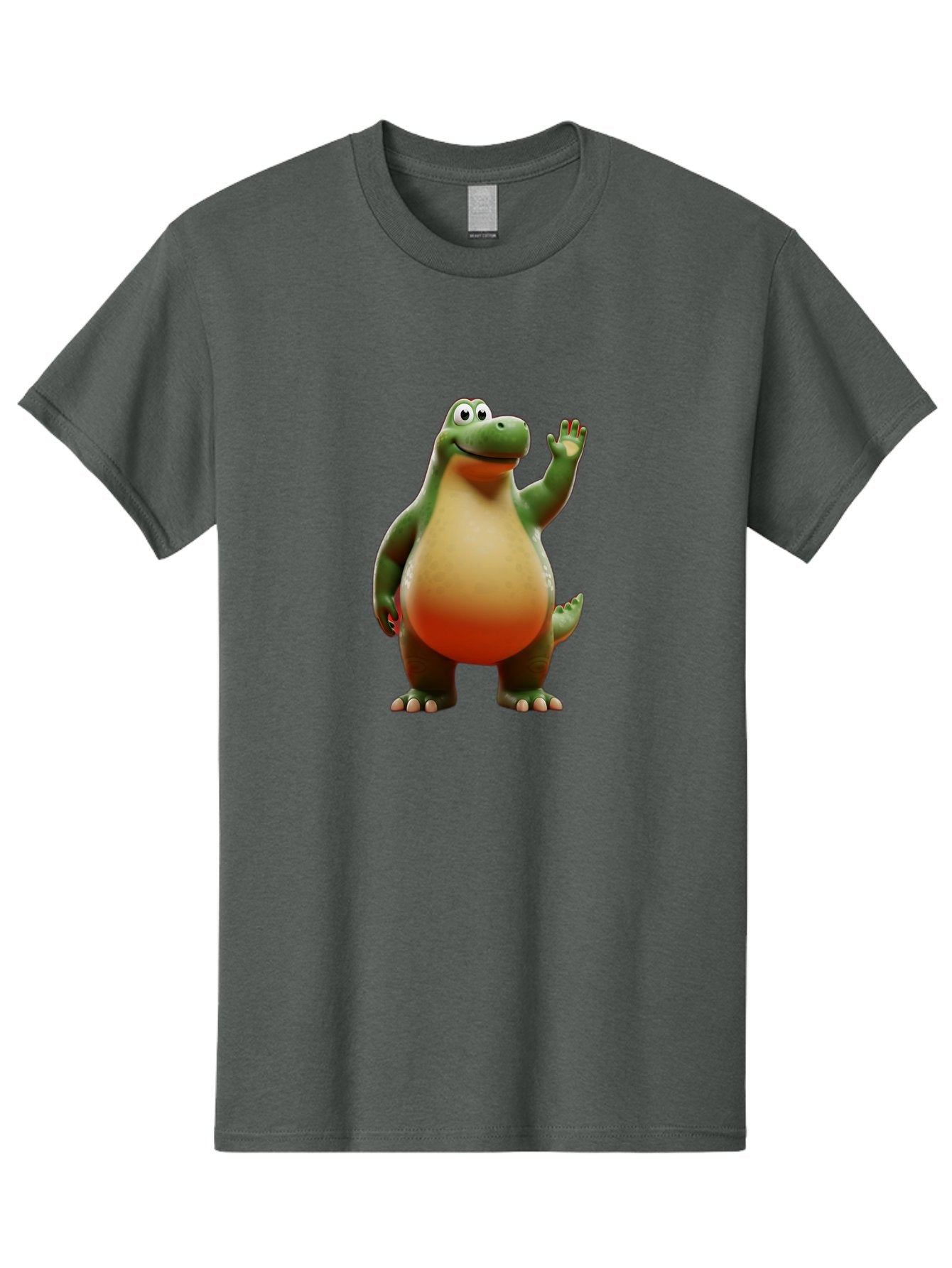 Arlo-1 Men'S Graphic Tee, 100% Cotton, Comfortable Casual Summer Wear, Machine Washable, Cartoon Dinosaur, Friendly Dinosaur, Green And Orange Dinosaur, Dinosaur Waving, Animated Character, Dinosaur Illustration, Children'S Character, Bae354 11