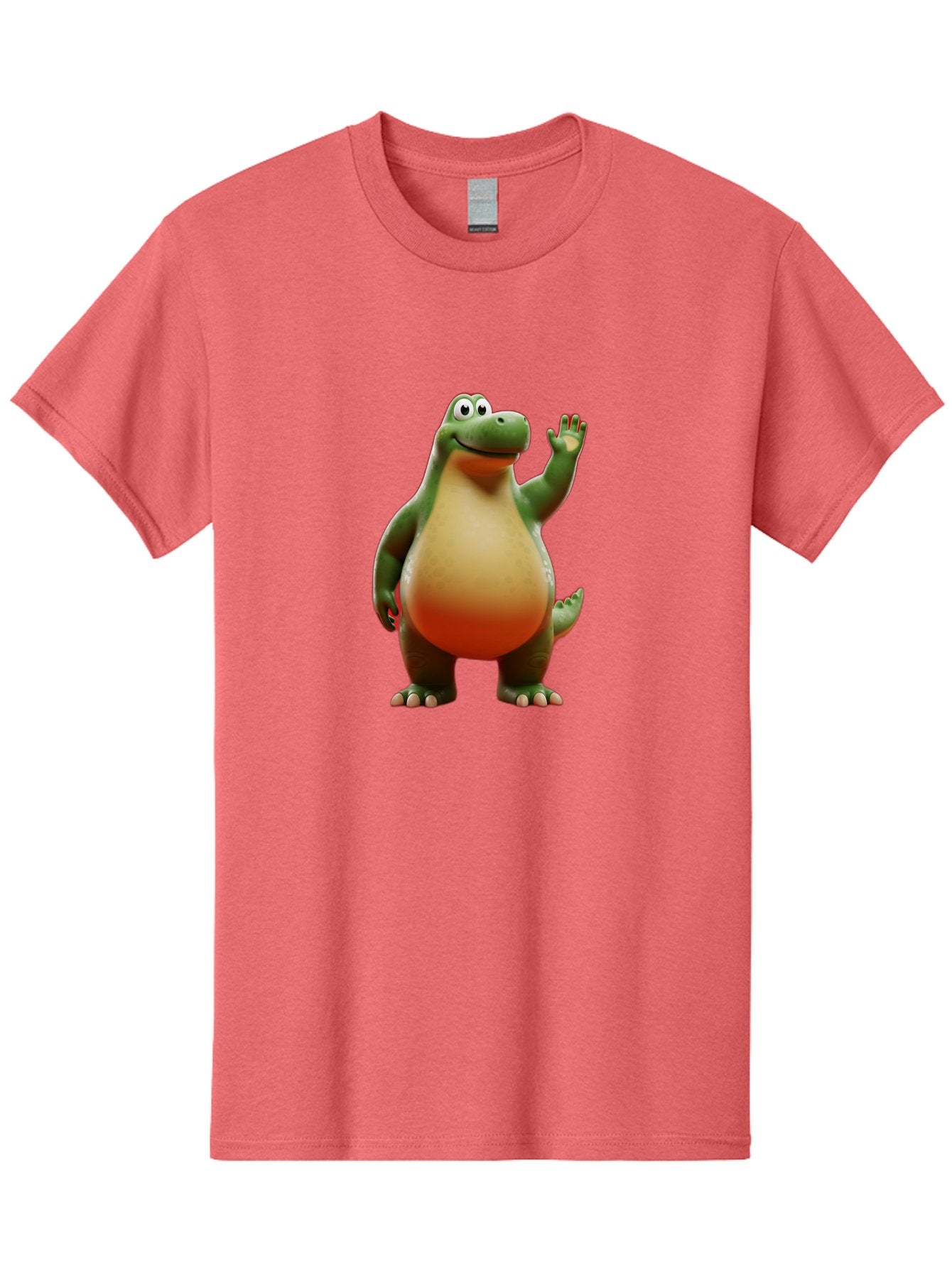 Arlo-1 Men'S Graphic Tee, 100% Cotton, Comfortable Casual Summer Wear, Machine Washable, Cartoon Dinosaur, Friendly Dinosaur, Green And Orange Dinosaur, Dinosaur Waving, Animated Character, Dinosaur Illustration, Children'S Character, Bae354 10