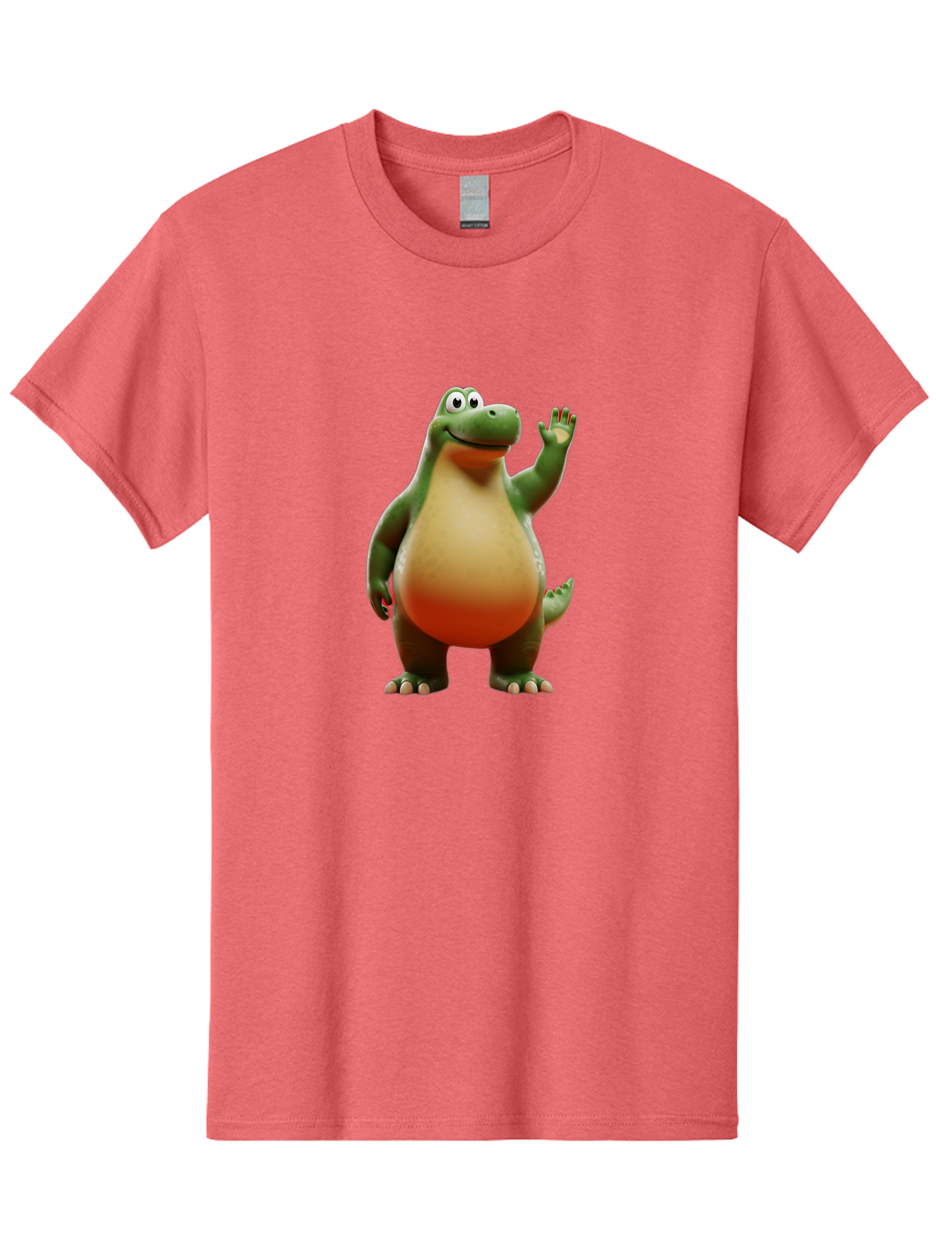 Arlo-1 Men'S Graphic Tee, 100% Cotton, Comfortable Casual Summer Wear, Machine Washable, Cartoon Dinosaur, Friendly Dinosaur, Green And Orange Dinosaur, Dinosaur Waving, Animated Character, Dinosaur Illustration, Children'S Character, Bae354 14