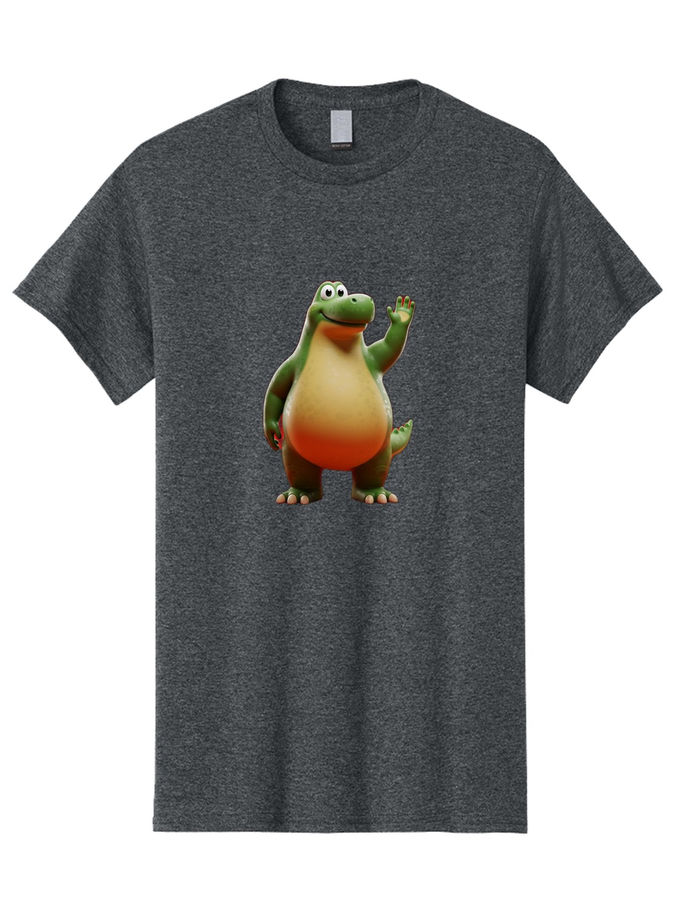 Arlo-1 Men'S Graphic Tee, 100% Cotton, Comfortable Casual Summer Wear, Machine Washable, Cartoon Dinosaur, Friendly Dinosaur, Green And Orange Dinosaur, Dinosaur Waving, Animated Character, Dinosaur Illustration, Children'S Character, Bae354 6