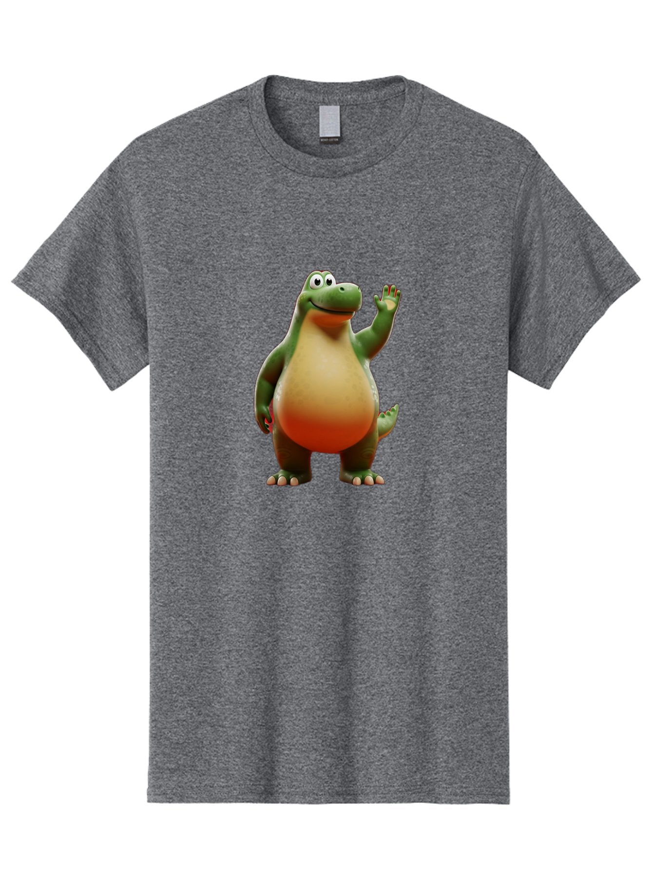 Arlo-1 Men'S Graphic Tee, 100% Cotton, Comfortable Casual Summer Wear, Machine Washable, Cartoon Dinosaur, Friendly Dinosaur, Green And Orange Dinosaur, Dinosaur Waving, Animated Character, Dinosaur Illustration, Children'S Character, Bae354 7
