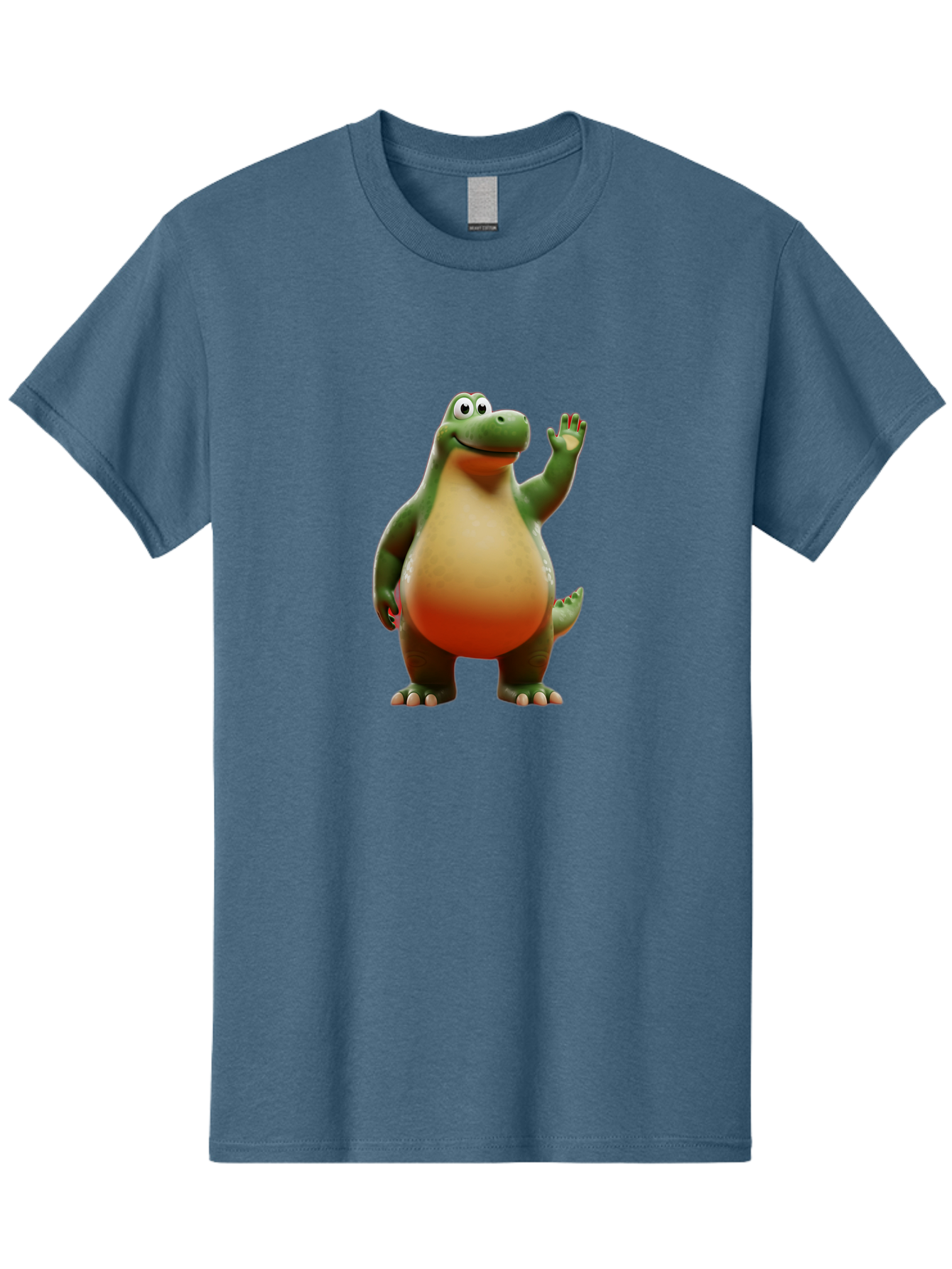 Arlo-1 Men'S Graphic Tee, 100% Cotton, Comfortable Casual Summer Wear, Machine Washable, Cartoon Dinosaur, Friendly Dinosaur, Green And Orange Dinosaur, Dinosaur Waving, Animated Character, Dinosaur Illustration, Children'S Character, Bae354 12