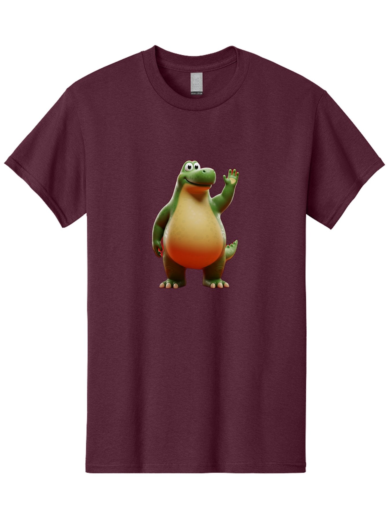 Arlo-1 Men'S Graphic Tee, 100% Cotton, Comfortable Casual Summer Wear, Machine Washable, Cartoon Dinosaur, Friendly Dinosaur, Green And Orange Dinosaur, Dinosaur Waving, Animated Character, Dinosaur Illustration, Children'S Character, Bae354 13