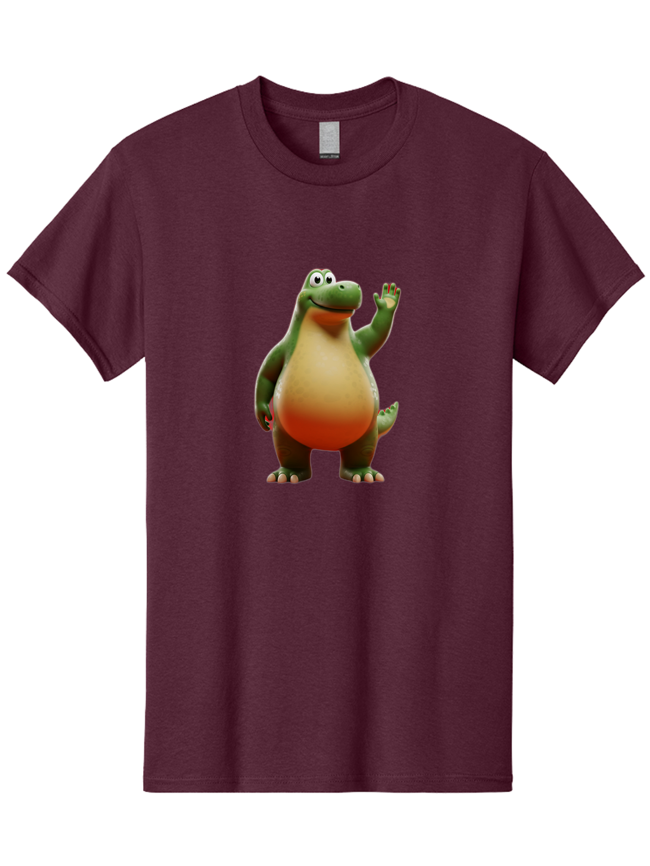 Arlo-1 Men'S Graphic Tee, 100% Cotton, Comfortable Casual Summer Wear, Machine Washable, Cartoon Dinosaur, Friendly Dinosaur, Green And Orange Dinosaur, Dinosaur Waving, Animated Character, Dinosaur Illustration, Children'S Character, Bae354 15