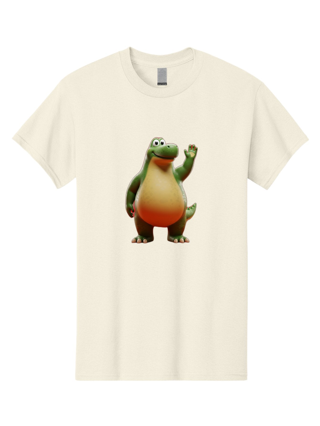 Arlo-1 Men'S Graphic Tee, 100% Cotton, Comfortable Casual Summer Wear, Machine Washable, Cartoon Dinosaur, Friendly Dinosaur, Green And Orange Dinosaur, Dinosaur Waving, Animated Character, Dinosaur Illustration, Children'S Character, Bae354 9