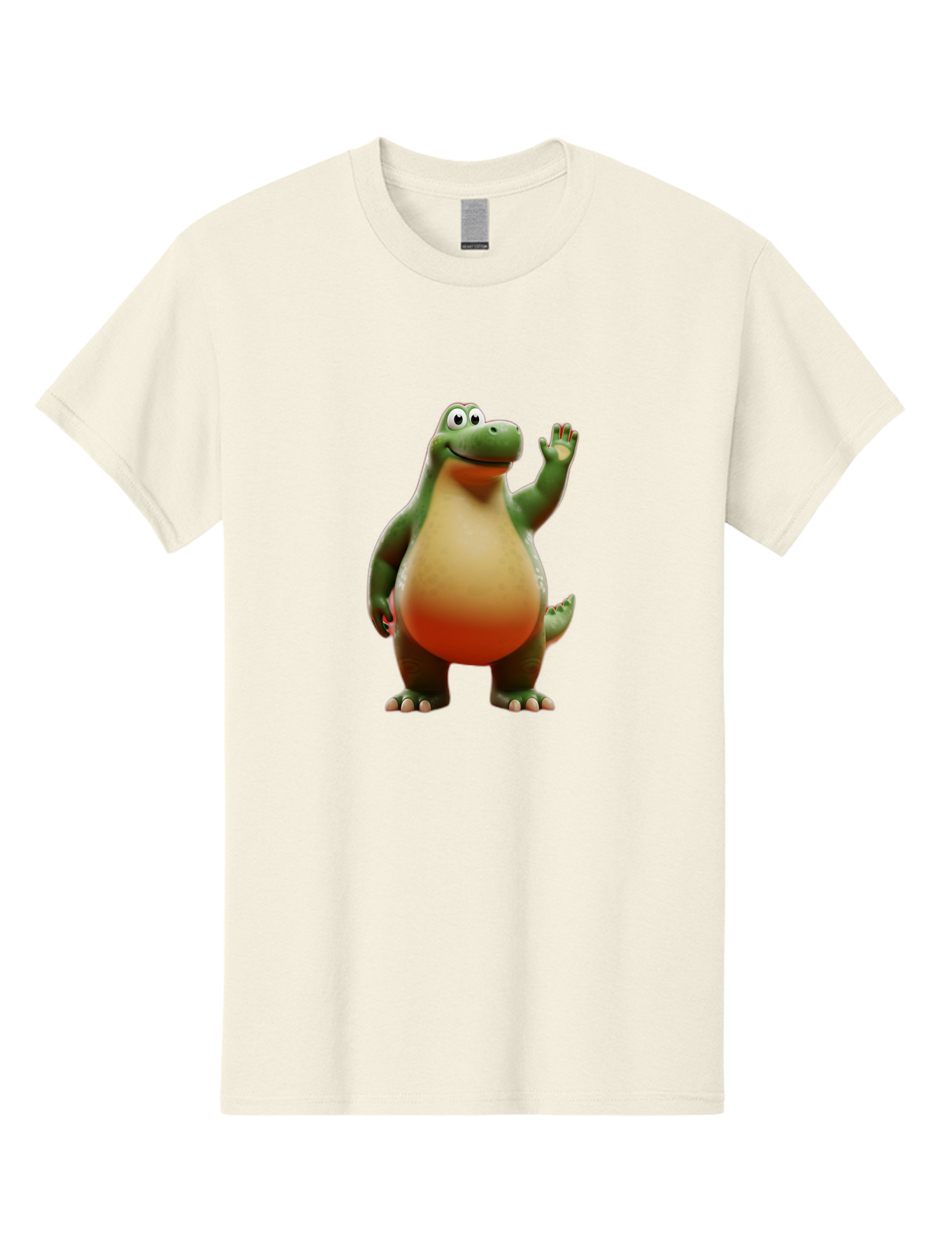 Arlo-1 Men'S Graphic Tee, 100% Cotton, Comfortable Casual Summer Wear, Machine Washable, Cartoon Dinosaur, Friendly Dinosaur, Green And Orange Dinosaur, Dinosaur Waving, Animated Character, Dinosaur Illustration, Children'S Character, Bae354 5