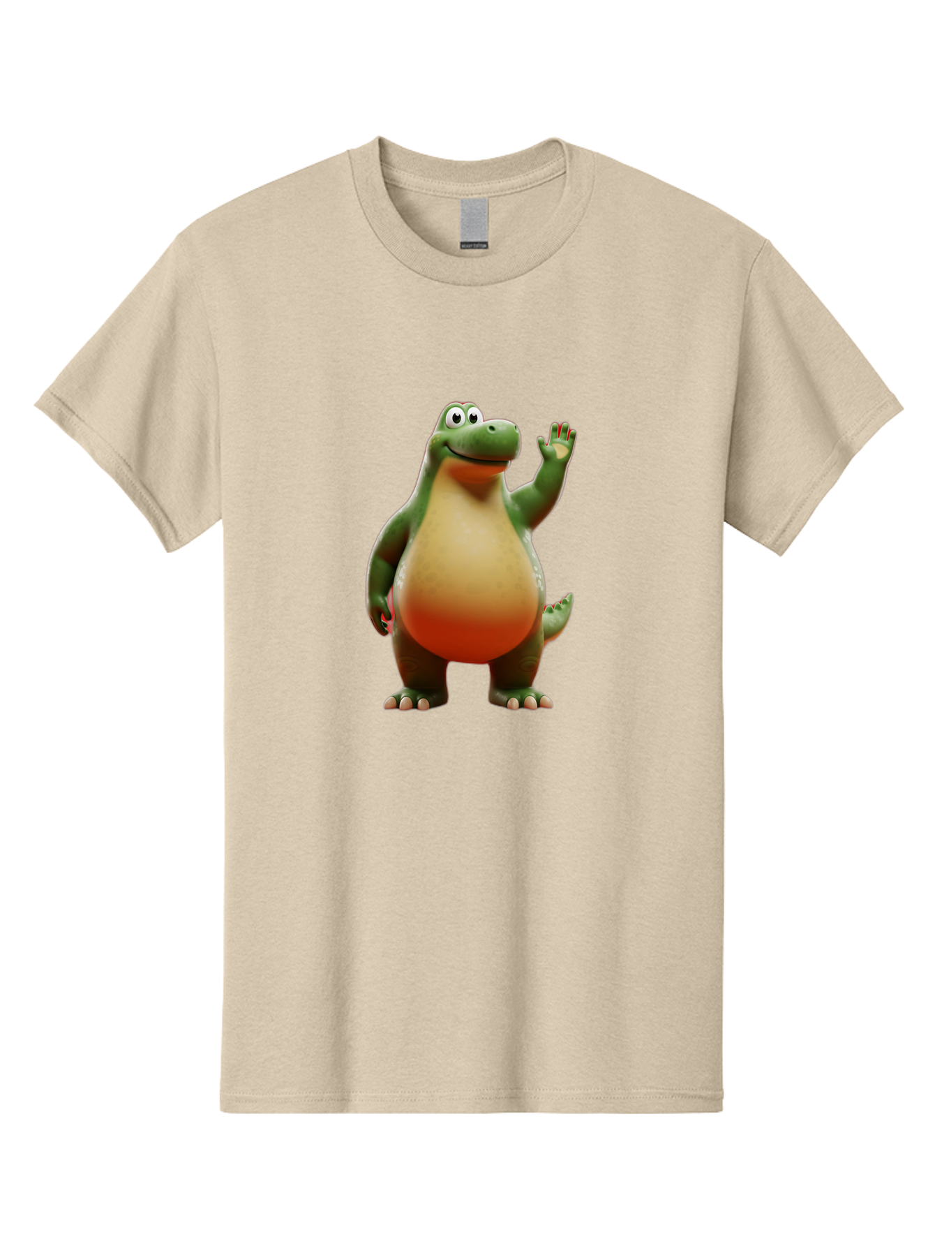 Arlo-1 Men'S Graphic Tee, 100% Cotton, Comfortable Casual Summer Wear, Machine Washable, Cartoon Dinosaur, Friendly Dinosaur, Green And Orange Dinosaur, Dinosaur Waving, Animated Character, Dinosaur Illustration, Children'S Character, Bae354 8