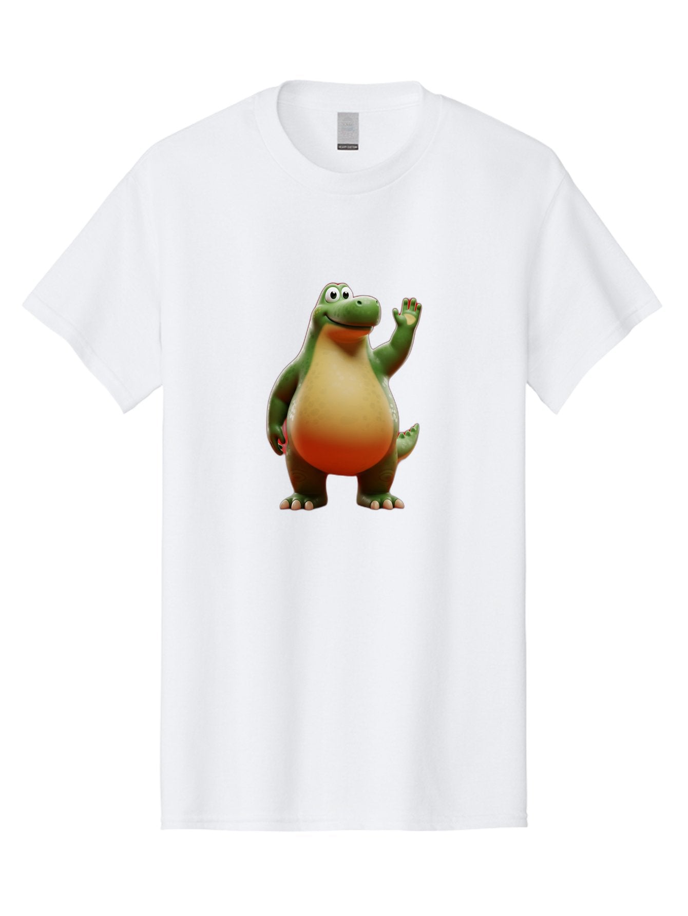 Arlo-1 Men'S Graphic Tee, 100% Cotton, Comfortable Casual Summer Wear, Machine Washable, Cartoon Dinosaur, Friendly Dinosaur, Green And Orange Dinosaur, Dinosaur Waving, Animated Character, Dinosaur Illustration, Children'S Character, Bae354 8