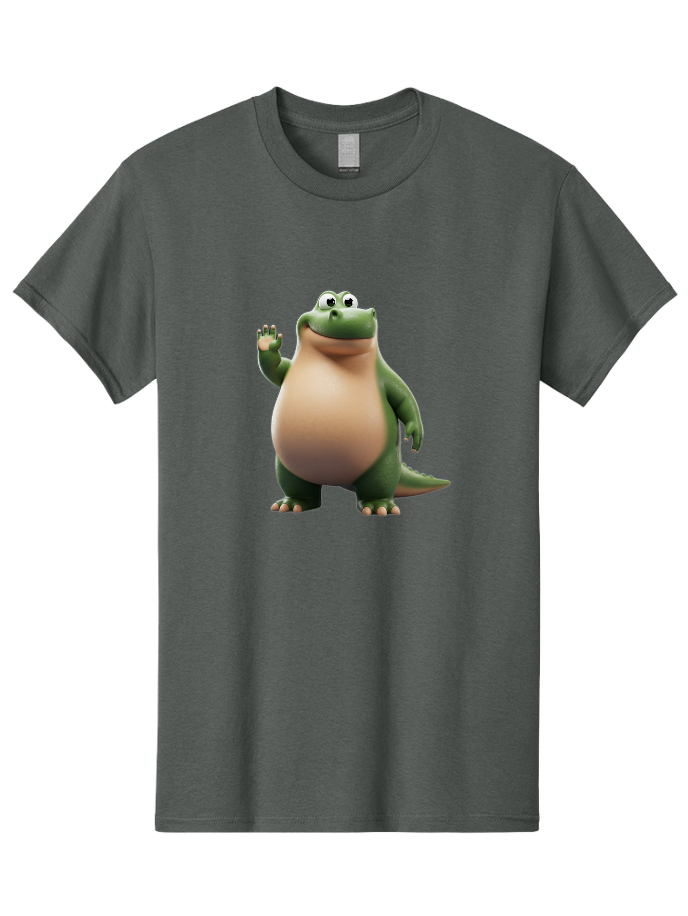 Arlo-2 Men'S Graphic Tee, 100% Cotton, Comfortable Casual Summer Wear, Machine Washable, Cartoon Dinosaur, Green And Tan Colors, Smiling Face, Waving Hand, Friendly Demeanor, Prehistoric Creature, Animated Character, Funny Pose Bae355