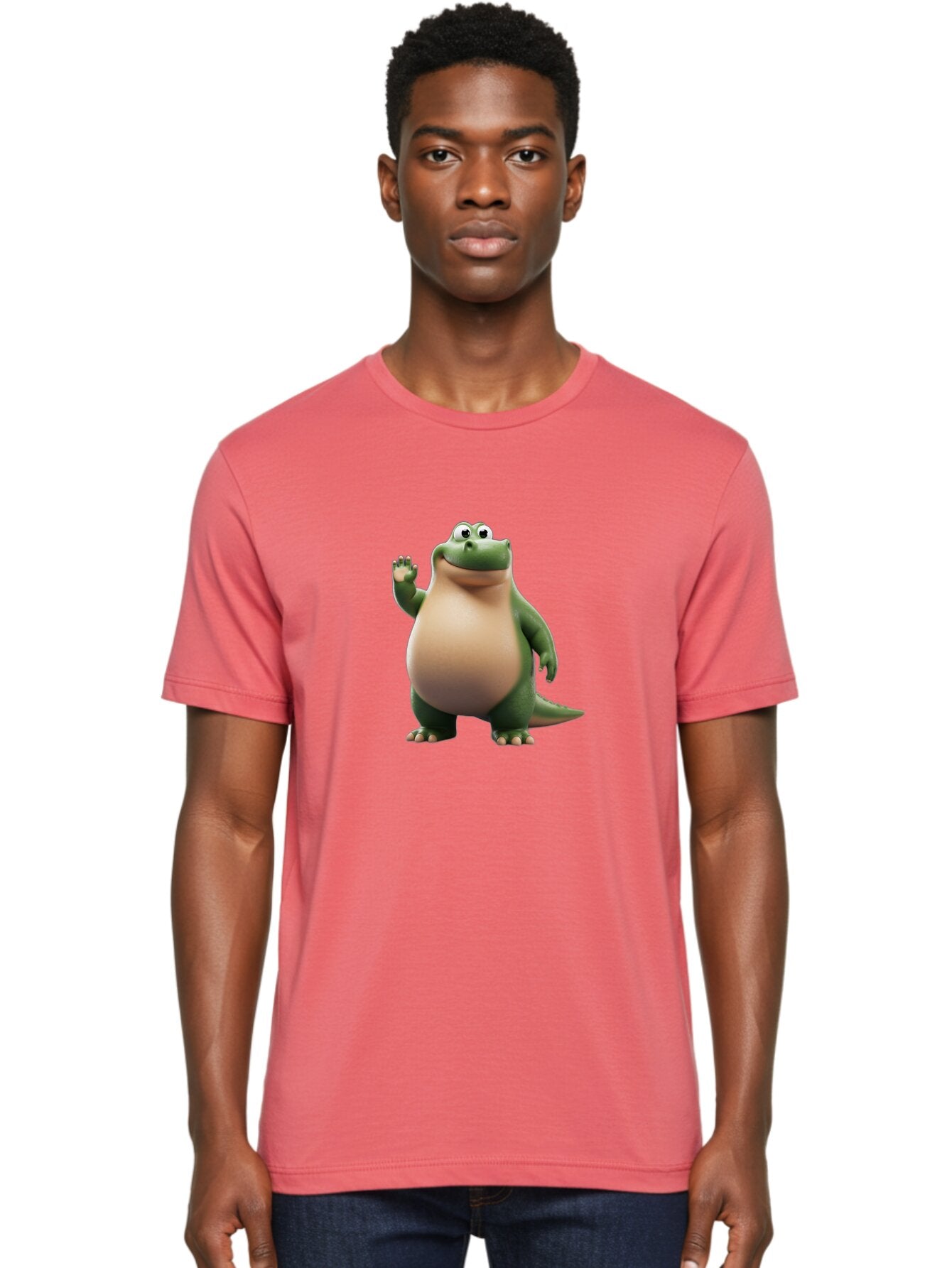 Arlo-2 Men'S Graphic Tee, 100% Cotton, Comfortable Casual Summer Wear, Machine Washable, Cartoon Dinosaur, Green And Tan Colors, Smiling Face, Waving Hand, Friendly Demeanor, Prehistoric Creature, Animated Character, Funny Pose Bae355 19