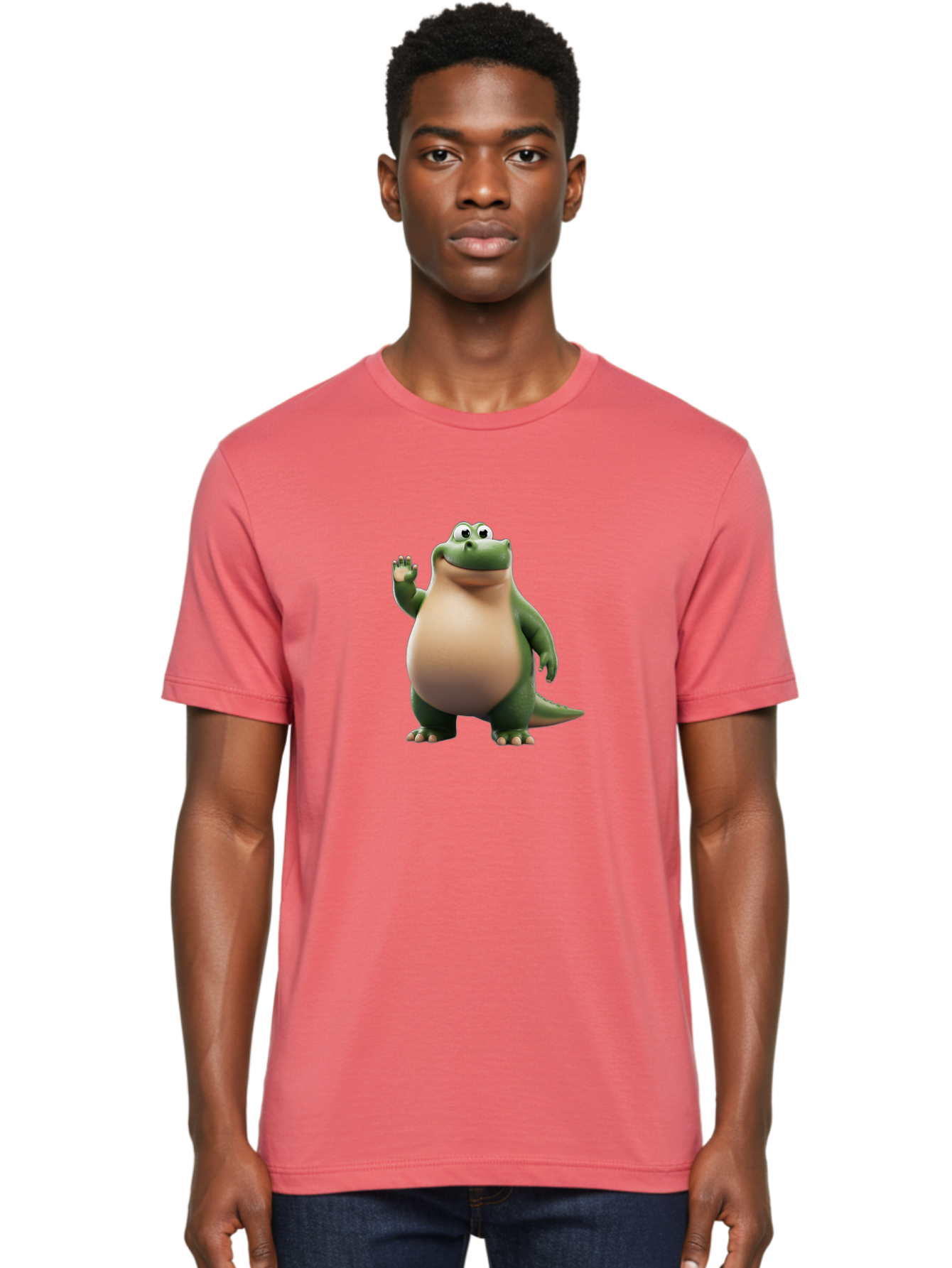 Arlo-2 Men'S Graphic Tee, 100% Cotton, Comfortable Casual Summer Wear, Machine Washable, Cartoon Dinosaur, Green And Tan Colors, Smiling Face, Waving Hand, Friendly Demeanor, Prehistoric Creature, Animated Character, Funny Pose Bae355 26