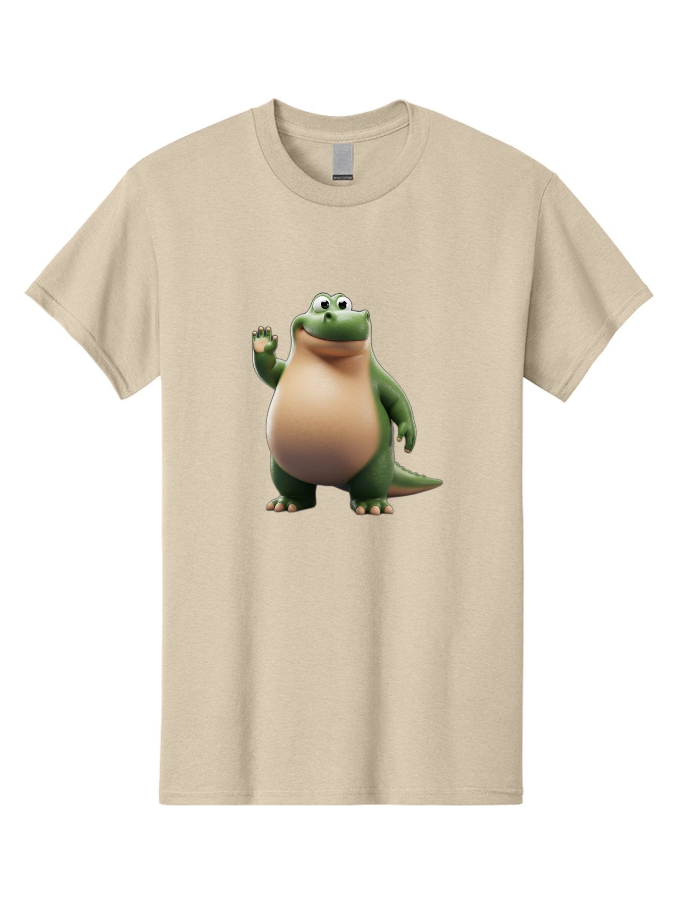 Arlo-2 Men'S Graphic Tee, 100% Cotton, Comfortable Casual Summer Wear, Machine Washable, Cartoon Dinosaur, Green And Tan Colors, Smiling Face, Waving Hand, Friendly Demeanor, Prehistoric Creature, Animated Character, Funny Pose Bae355 4