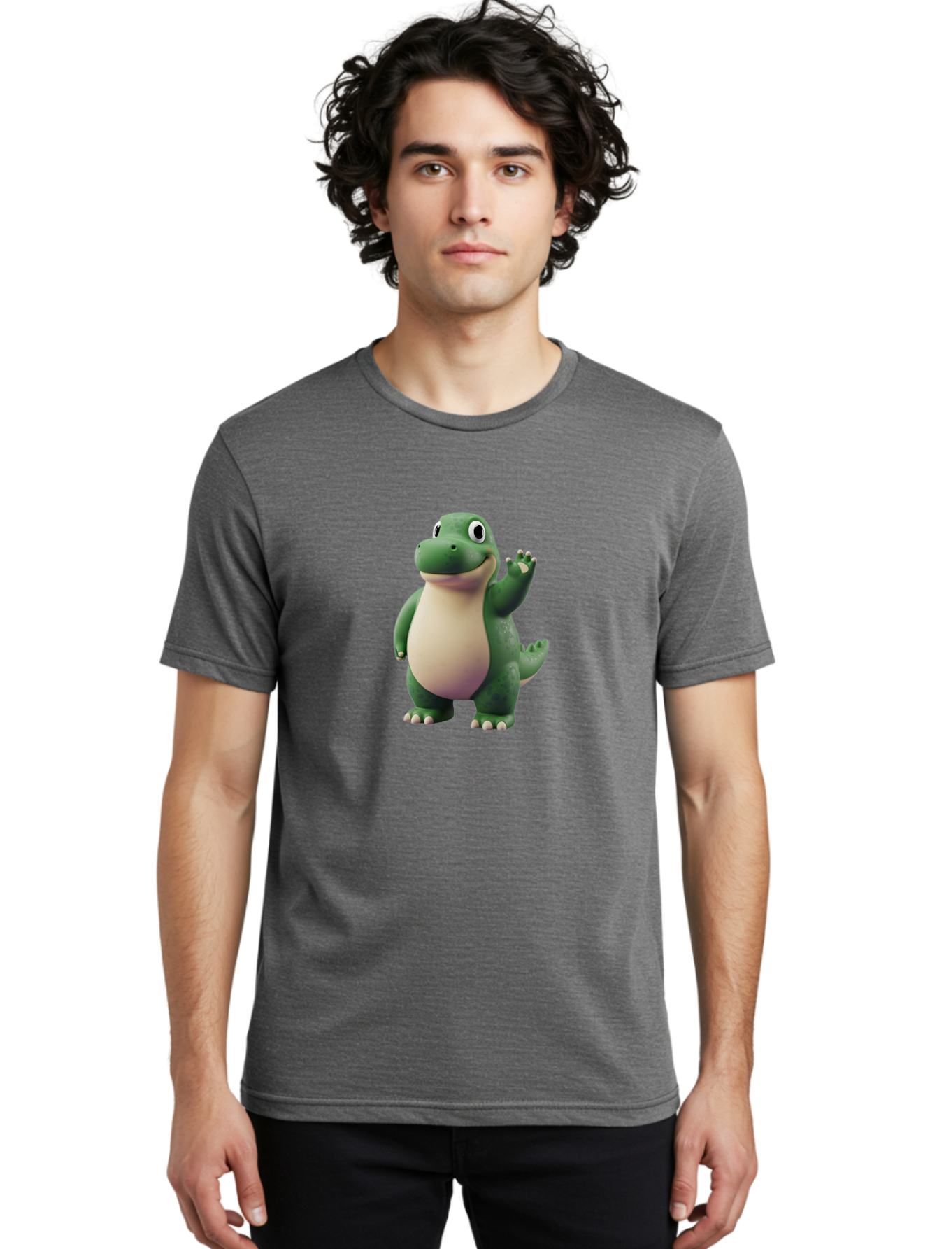 Arlo Men'S Graphic Tee, 100% Cotton, Comfortable Casual Summer Wear, Machine Washable, Cartoon Alligator, Friendly Alligator, Green Alligator, Waving Alligator, Cute Reptile, Animated Character, Smiling Creature, Children'S Character, Bae356 19