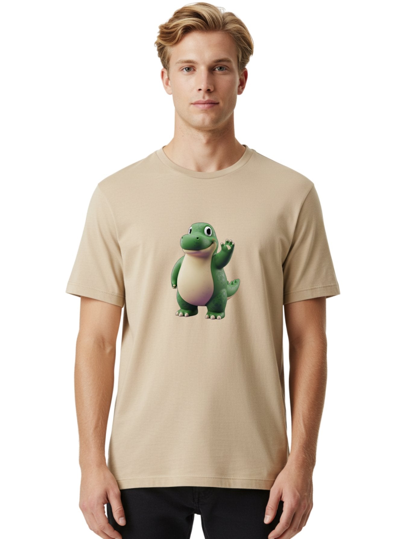 Arlo Men'S Graphic Tee, 100% Cotton, Comfortable Casual Summer Wear, Machine Washable, Cartoon Alligator, Friendly Alligator, Green Alligator, Waving Alligator, Cute Reptile, Animated Character, Smiling Creature, Children'S Character, Bae356 30