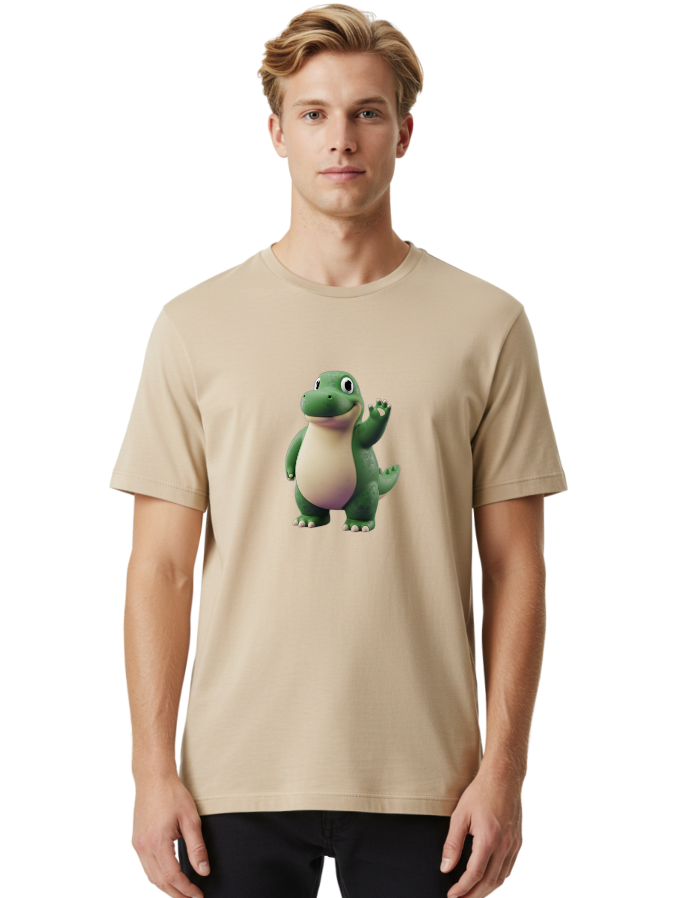 Arlo Men'S Graphic Tee, 100% Cotton, Comfortable Casual Summer Wear, Machine Washable, Cartoon Alligator, Friendly Alligator, Green Alligator, Waving Alligator, Cute Reptile, Animated Character, Smiling Creature, Children'S Character, Bae356 16