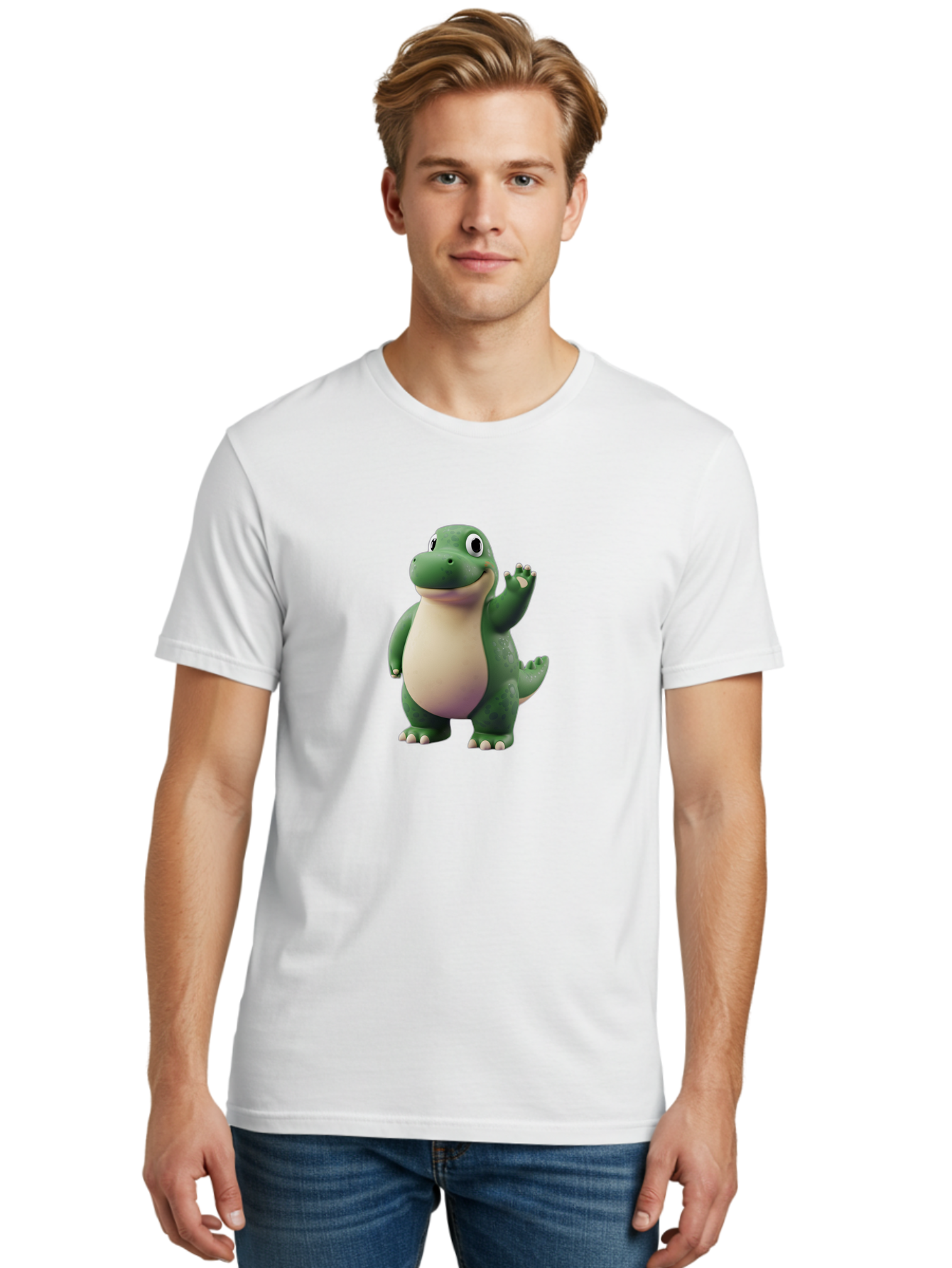 Arlo Men'S Graphic Tee, 100% Cotton, Comfortable Casual Summer Wear, Machine Washable, Cartoon Alligator, Friendly Alligator, Green Alligator, Waving Alligator, Cute Reptile, Animated Character, Smiling Creature, Children'S Character, Bae356 24