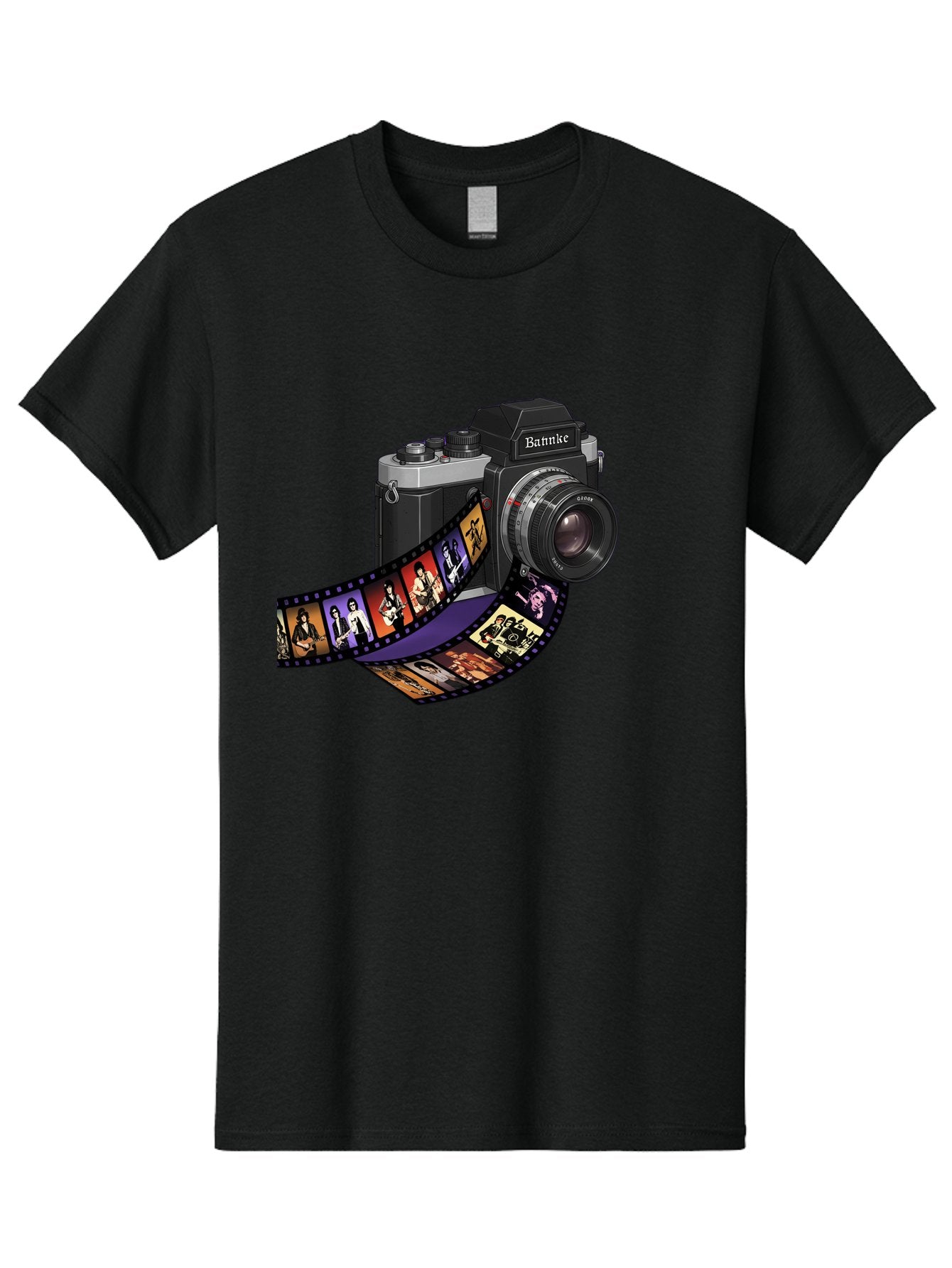 Bannke-Camera Men'S Graphic Tee, 100% Cotton, Comfortable Casual Summer Wear, Machine Washable, Vintage Camera, Film Strip, Photography, Bannke, Retro Style, Black And Silver, Lens, Camera Body, Film Reel, Photographers Bae357 11