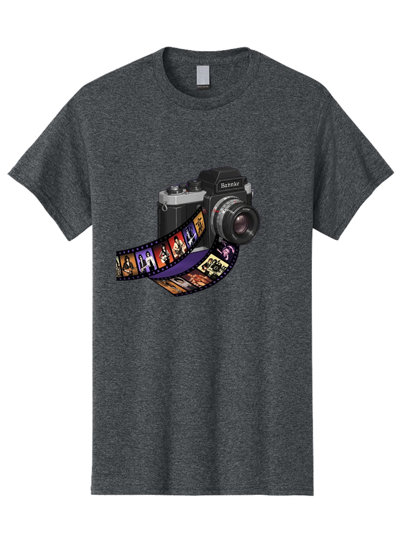 Bannke-Camera Men'S Graphic Tee, 100% Cotton, Comfortable Casual Summer Wear, Machine Washable, Vintage Camera, Film Strip, Photography, Bannke, Retro Style, Black And Silver, Lens, Camera Body, Film Reel, Photographers Bae357 7