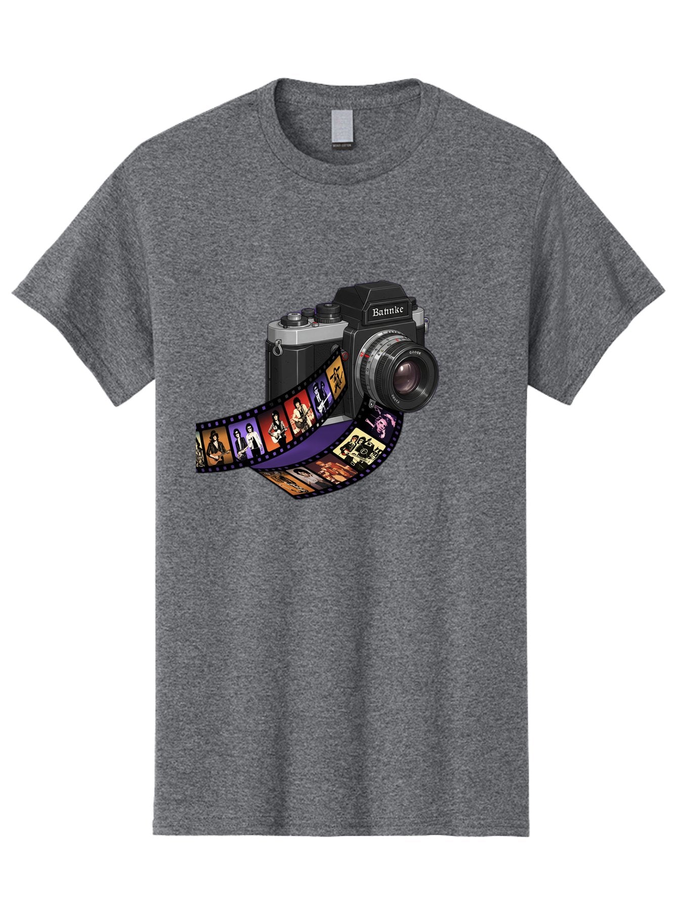 Bannke-Camera Men'S Graphic Tee, 100% Cotton, Comfortable Casual Summer Wear, Machine Washable, Vintage Camera, Film Strip, Photography, Bannke, Retro Style, Black And Silver, Lens, Camera Body, Film Reel, Photographers Bae357 4