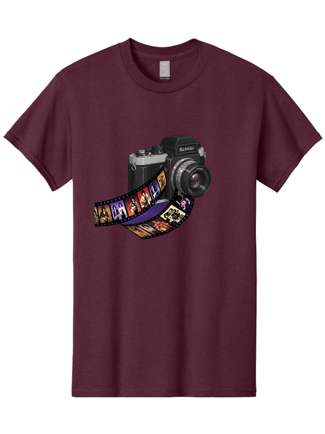 Bannke-Camera Men'S Graphic Tee, 100% Cotton, Comfortable Casual Summer Wear, Machine Washable, Vintage Camera, Film Strip, Photography, Bannke, Retro Style, Black And Silver, Lens, Camera Body, Film Reel, Photographers Bae357 10