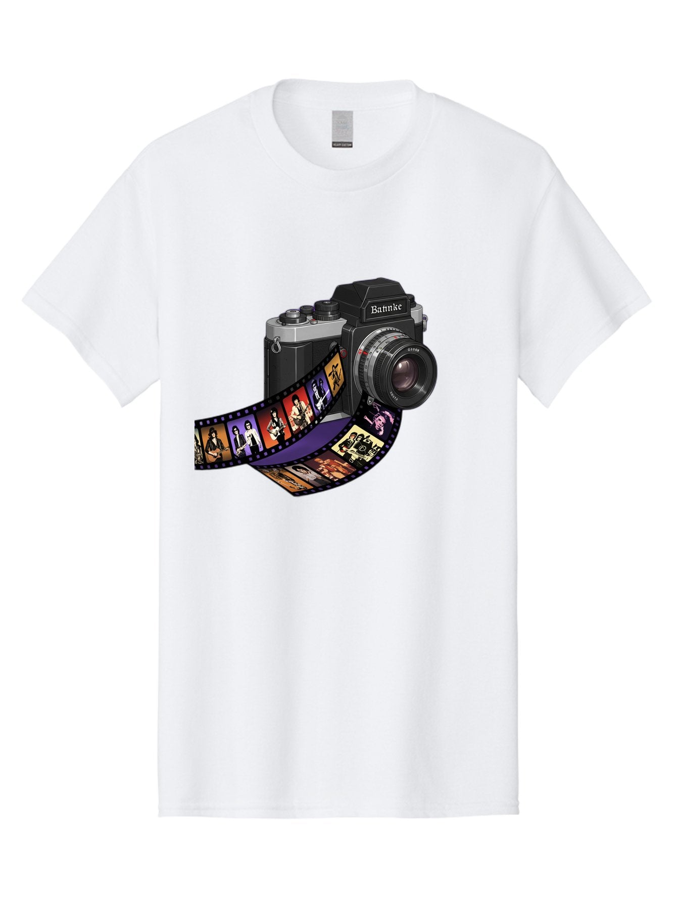 Bannke-Camera Men'S Graphic Tee, 100% Cotton, Comfortable Casual Summer Wear, Machine Washable, Vintage Camera, Film Strip, Photography, Bannke, Retro Style, Black And Silver, Lens, Camera Body, Film Reel, Photographers Bae357 13