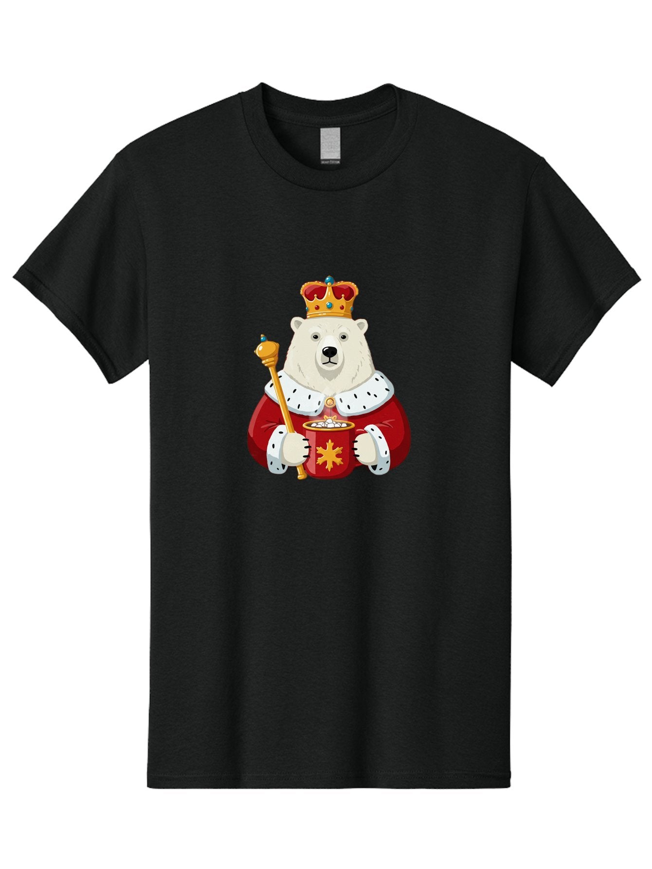 Bear-King Men'S Graphic Tee, 100% Cotton, Comfortable Casual Summer Wear, Machine Washable, Polar Bear Wearing Crown, Red Robe, White Fur, Sceptre In Paw, Ornate Collar, Monarch Attire, Regal Bear, Cartoon Style, Majestic Animal, Bae358 7