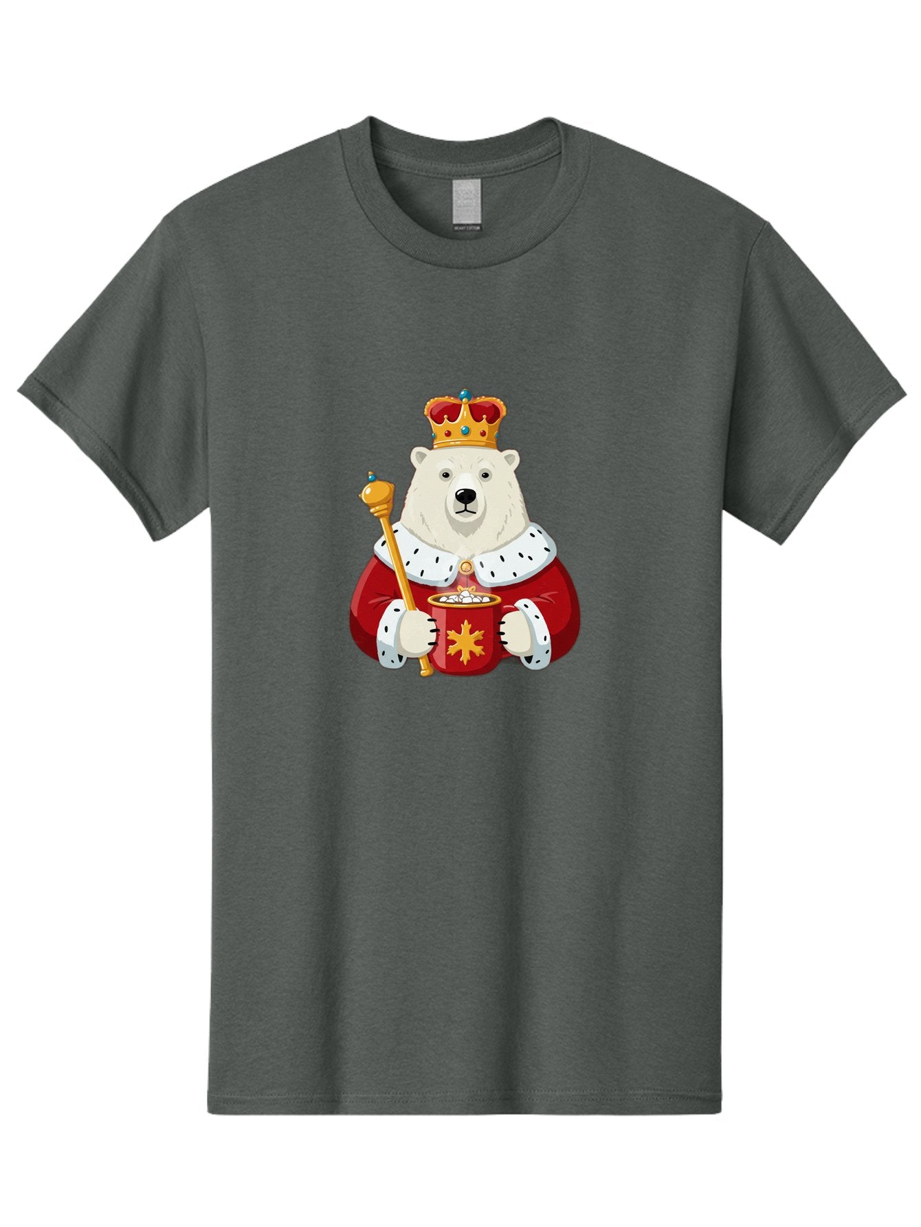 Bear-King Men'S Graphic Tee, 100% Cotton, Comfortable Casual Summer Wear, Machine Washable, Polar Bear Wearing Crown, Red Robe, White Fur, Sceptre In Paw, Ornate Collar, Monarch Attire, Regal Bear, Cartoon Style, Majestic Animal, Bae358 4