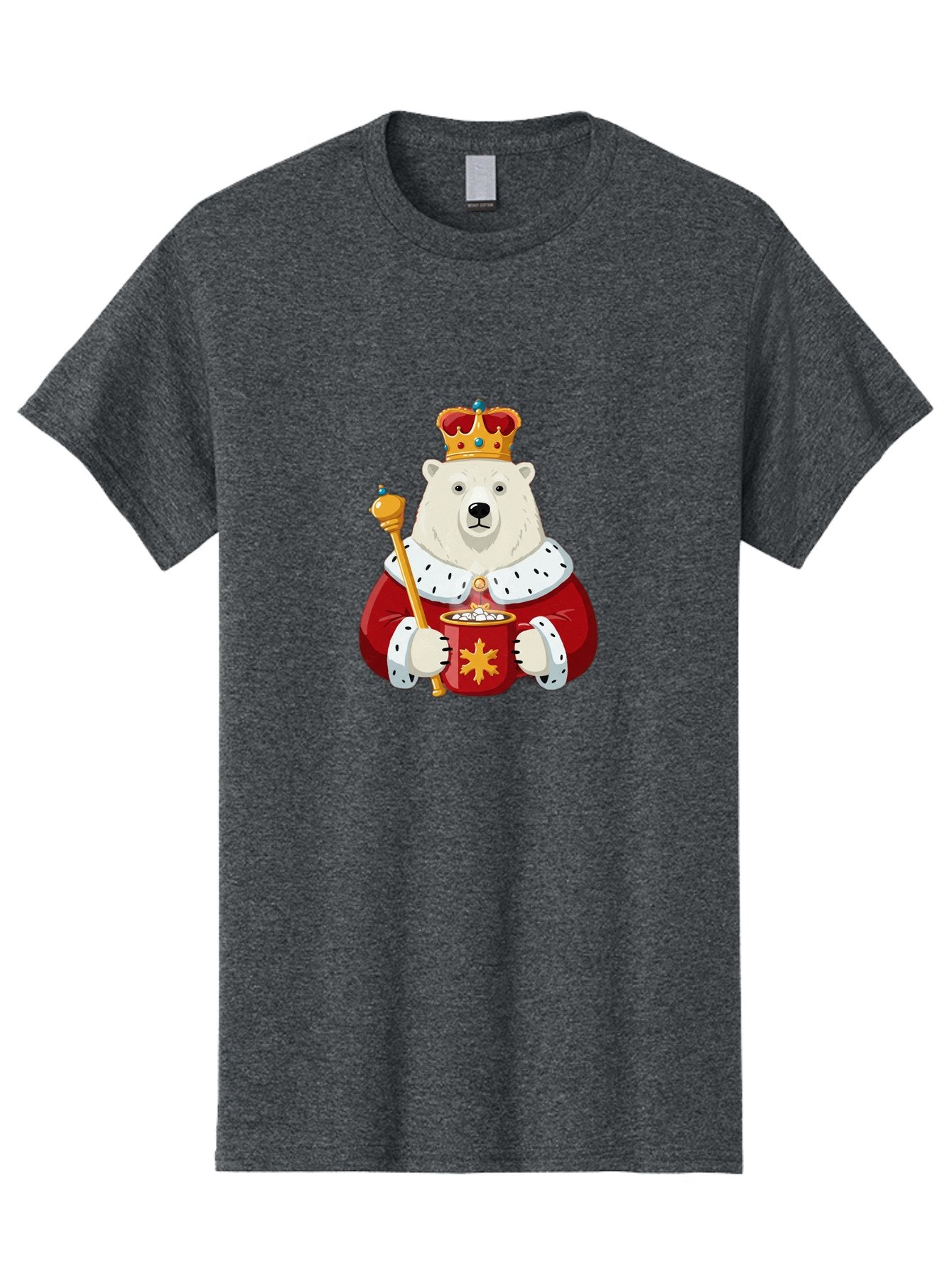 Bear-King Men'S Graphic Tee, 100% Cotton, Comfortable Casual Summer Wear, Machine Washable, Polar Bear Wearing Crown, Red Robe, White Fur, Sceptre In Paw, Ornate Collar, Monarch Attire, Regal Bear, Cartoon Style, Majestic Animal, Bae358 6