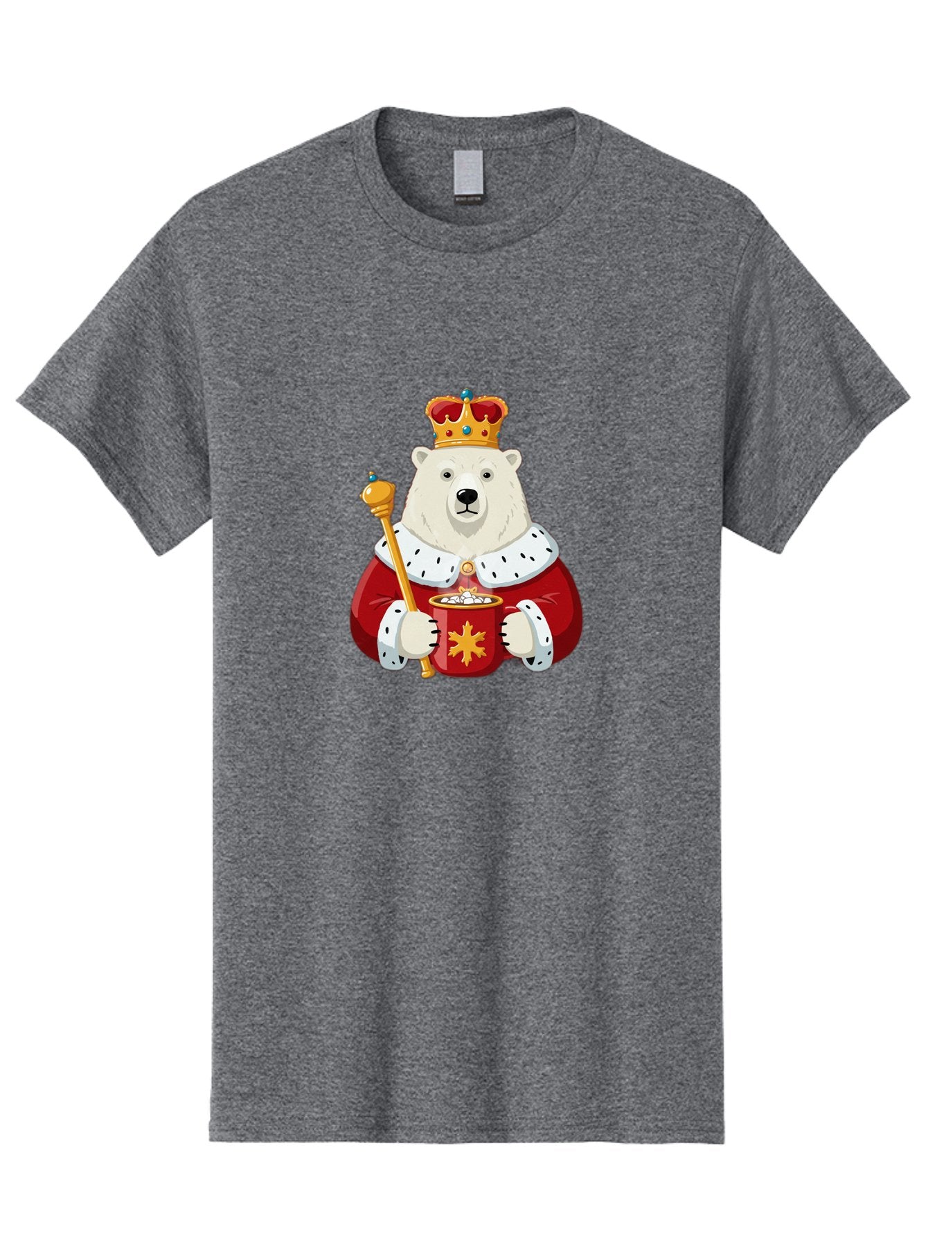 Bear-King Men'S Graphic Tee, 100% Cotton, Comfortable Casual Summer Wear, Machine Washable, Polar Bear Wearing Crown, Red Robe, White Fur, Sceptre In Paw, Ornate Collar, Monarch Attire, Regal Bear, Cartoon Style, Majestic Animal, Bae358 15
