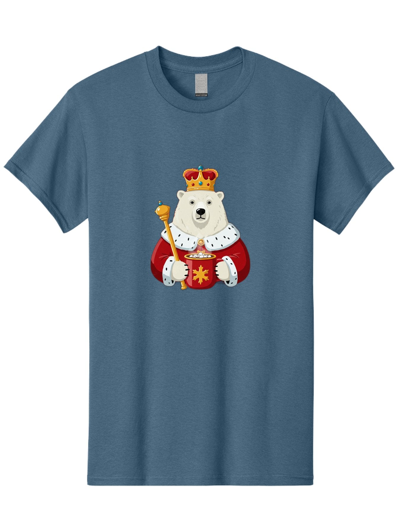 Bear-King Men'S Graphic Tee, 100% Cotton, Comfortable Casual Summer Wear, Machine Washable, Polar Bear Wearing Crown, Red Robe, White Fur, Sceptre In Paw, Ornate Collar, Monarch Attire, Regal Bear, Cartoon Style, Majestic Animal, Bae358 12