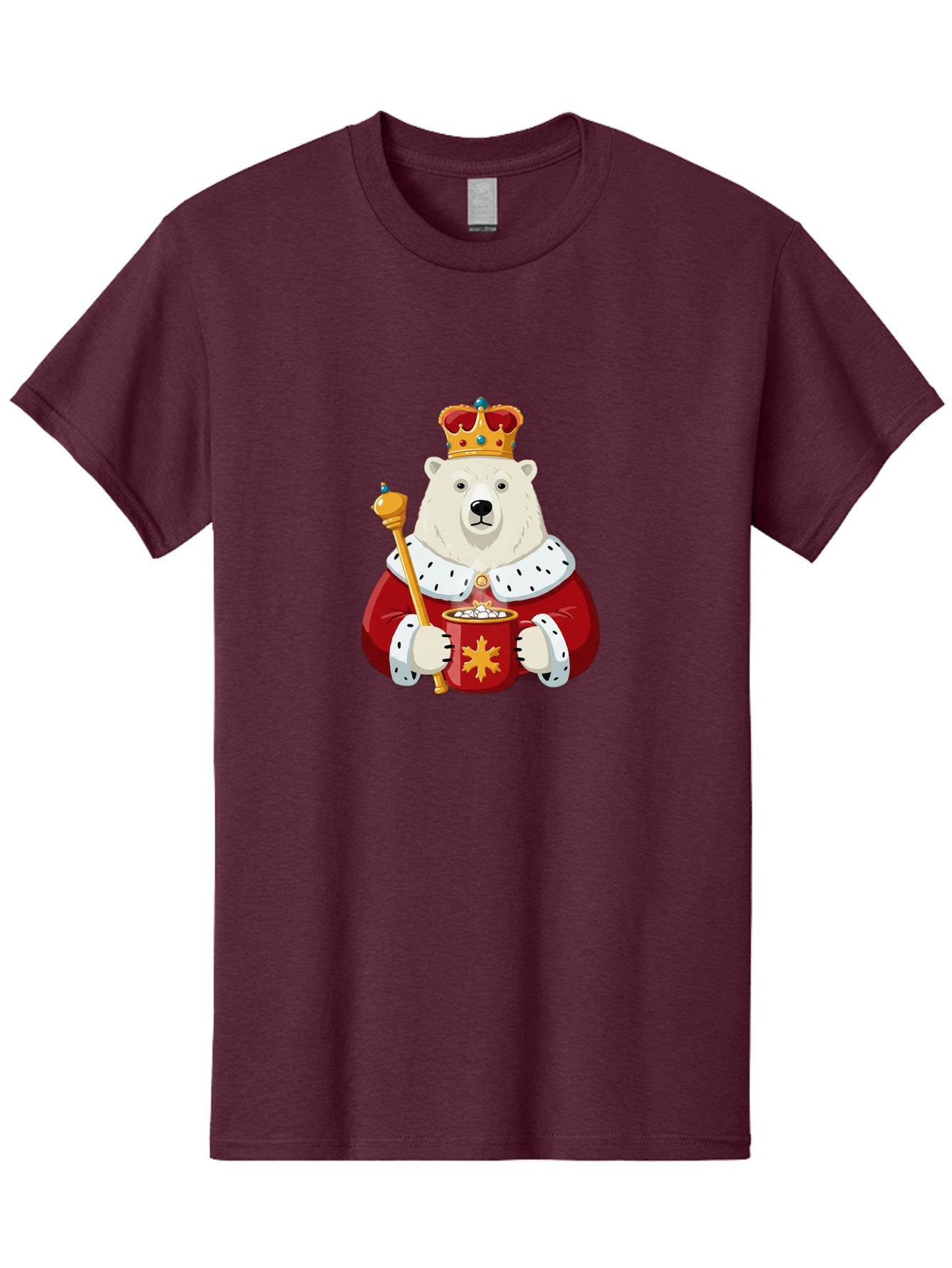 Bear-King Men'S Graphic Tee, 100% Cotton, Comfortable Casual Summer Wear, Machine Washable, Polar Bear Wearing Crown, Red Robe, White Fur, Sceptre In Paw, Ornate Collar, Monarch Attire, Regal Bear, Cartoon Style, Majestic Animal, Bae358 11
