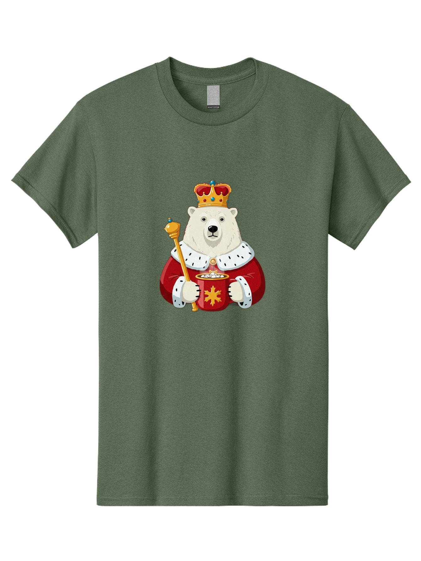 Bear-King Men'S Graphic Tee, 100% Cotton, Comfortable Casual Summer Wear, Machine Washable, Polar Bear Wearing Crown, Red Robe, White Fur, Sceptre In Paw, Ornate Collar, Monarch Attire, Regal Bear, Cartoon Style, Majestic Animal, Bae358 13
