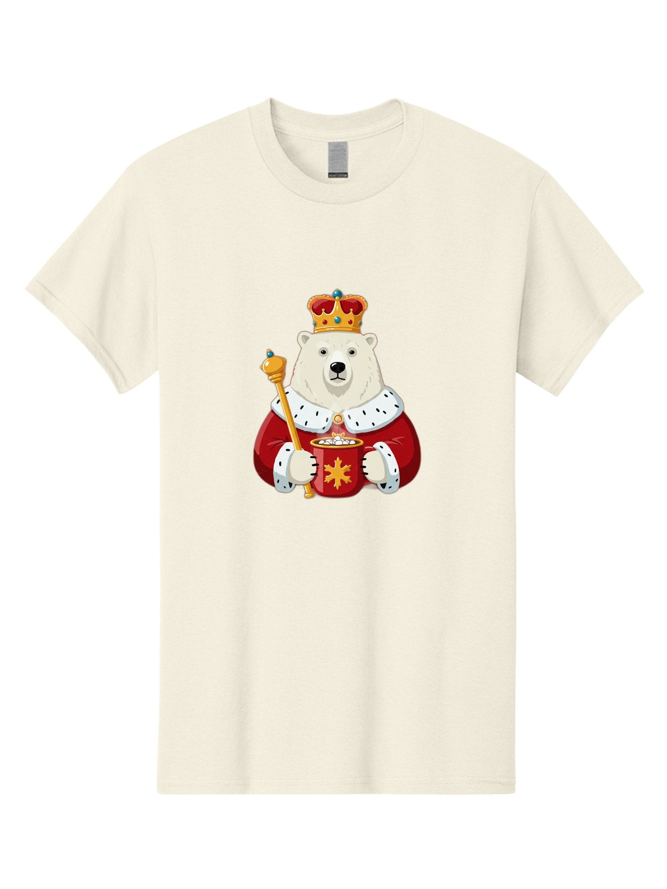 Bear-King Men'S Graphic Tee, 100% Cotton, Comfortable Casual Summer Wear, Machine Washable, Polar Bear Wearing Crown, Red Robe, White Fur, Sceptre In Paw, Ornate Collar, Monarch Attire, Regal Bear, Cartoon Style, Majestic Animal, Bae358 8