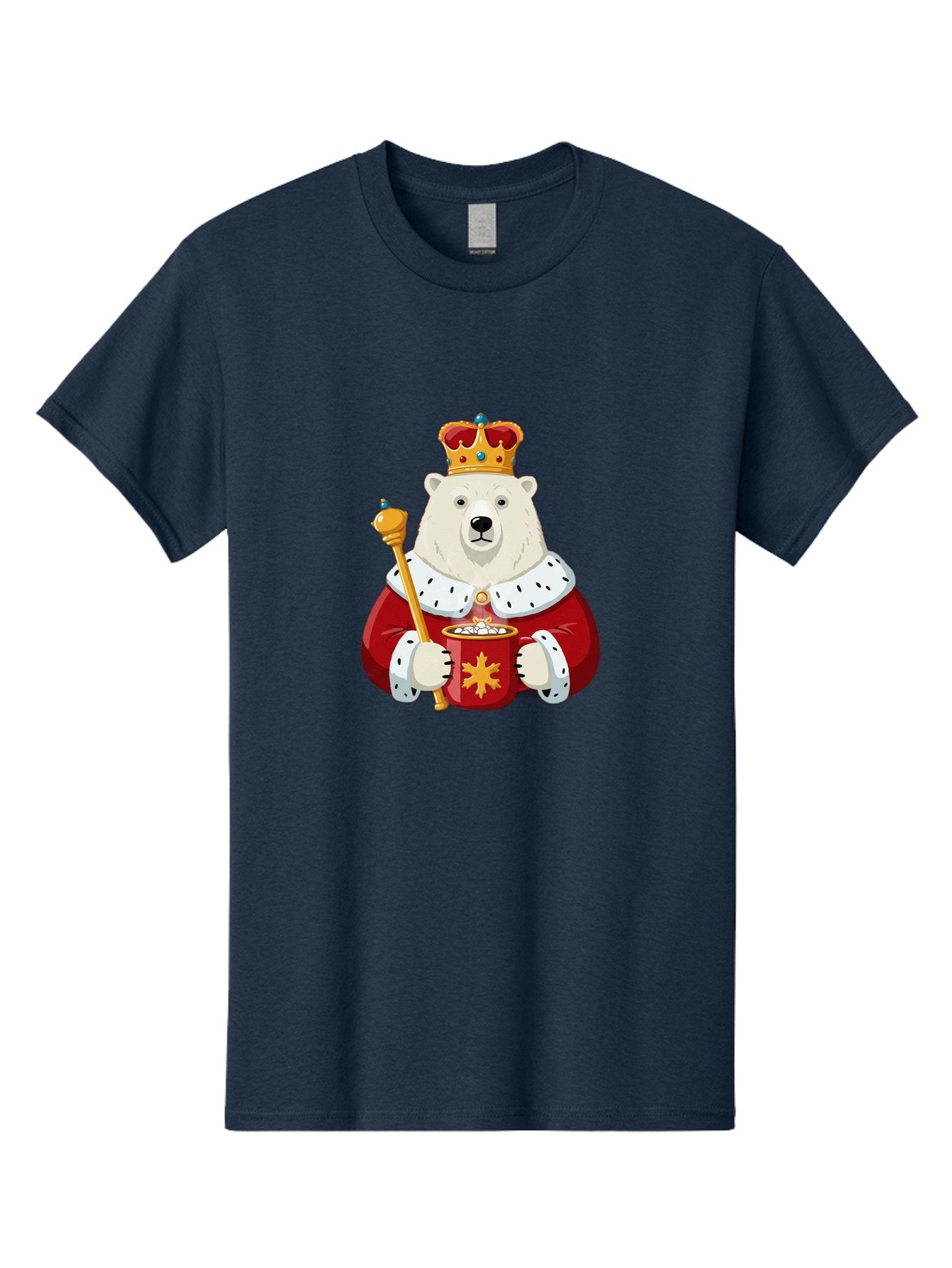 Bear-King Men'S Graphic Tee, 100% Cotton, Comfortable Casual Summer Wear, Machine Washable, Polar Bear Wearing Crown, Red Robe, White Fur, Sceptre In Paw, Ornate Collar, Monarch Attire, Regal Bear, Cartoon Style, Majestic Animal, Bae358 10