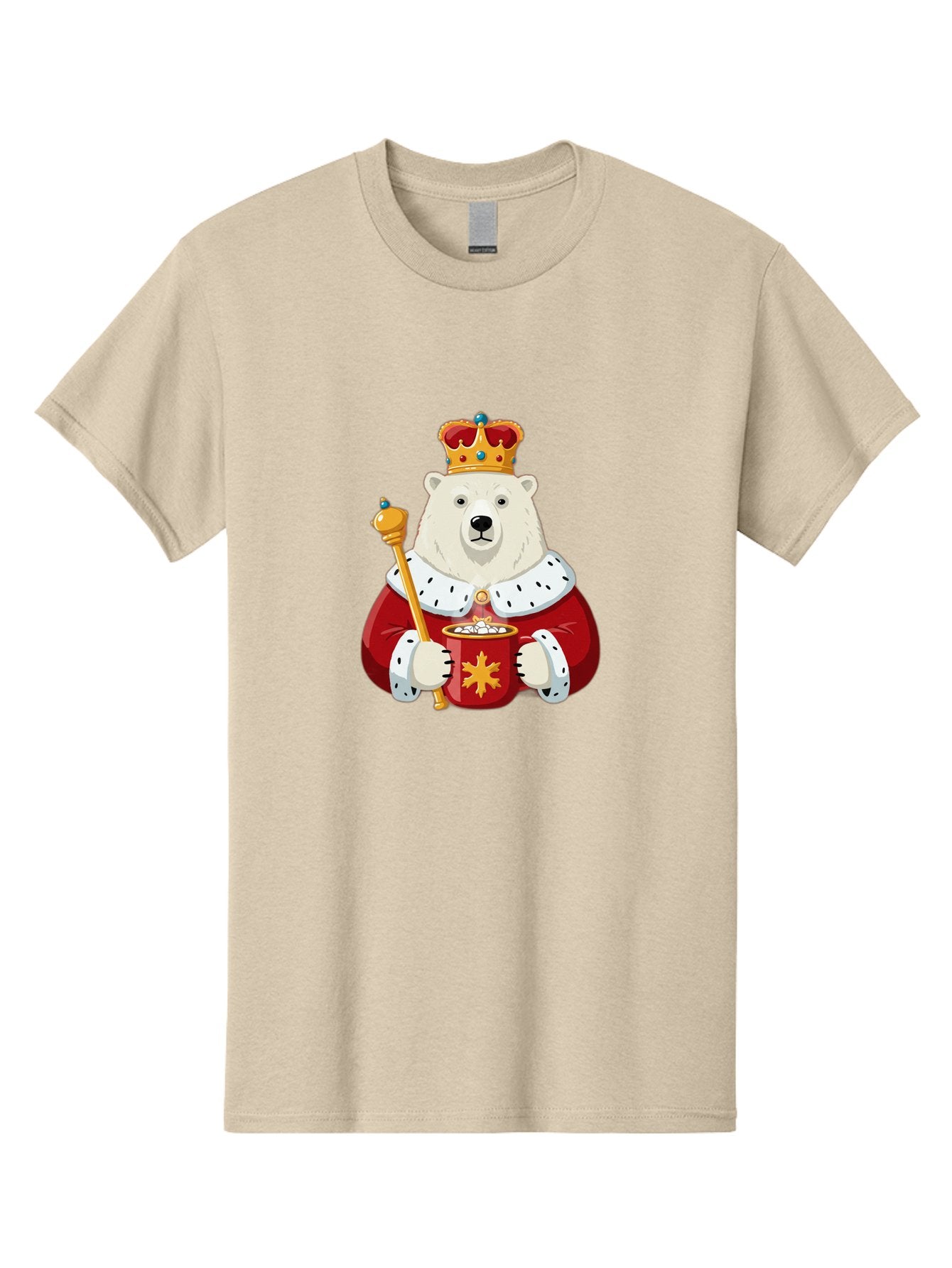 Bear-King Men'S Graphic Tee, 100% Cotton, Comfortable Casual Summer Wear, Machine Washable, Polar Bear Wearing Crown, Red Robe, White Fur, Sceptre In Paw, Ornate Collar, Monarch Attire, Regal Bear, Cartoon Style, Majestic Animal, Bae358 14