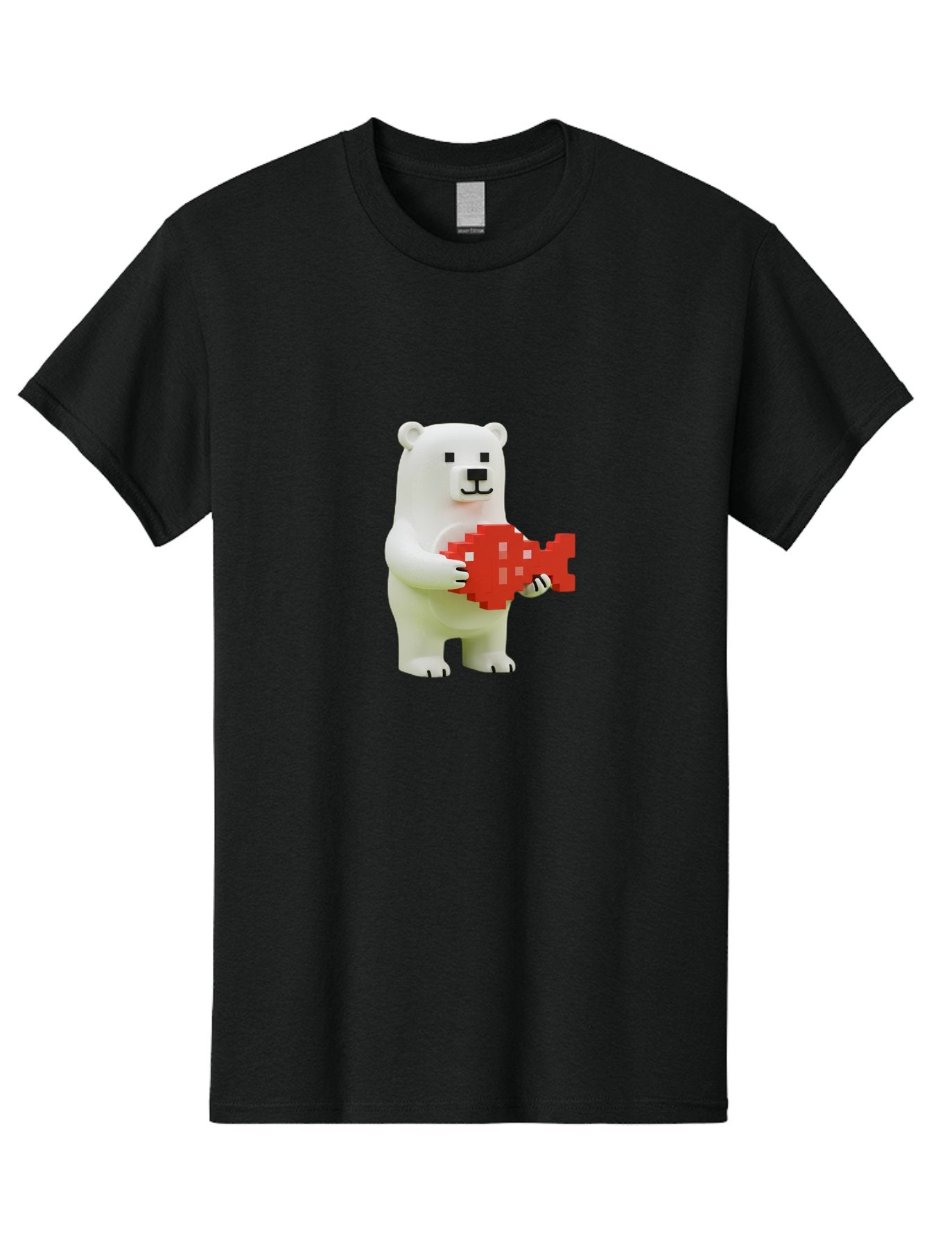 Bear-Pixel-Heart Men'S Graphic Tee, 100% Cotton, Comfortable Casual Summer Wear, Machine Washable, White Polar Bear Holding Red Pixel Heart, Cute Cartoon Character, Adorable Animal, Love Symbol, Pixel Art, Cute Figurine, 3D Illustration Bae359 7