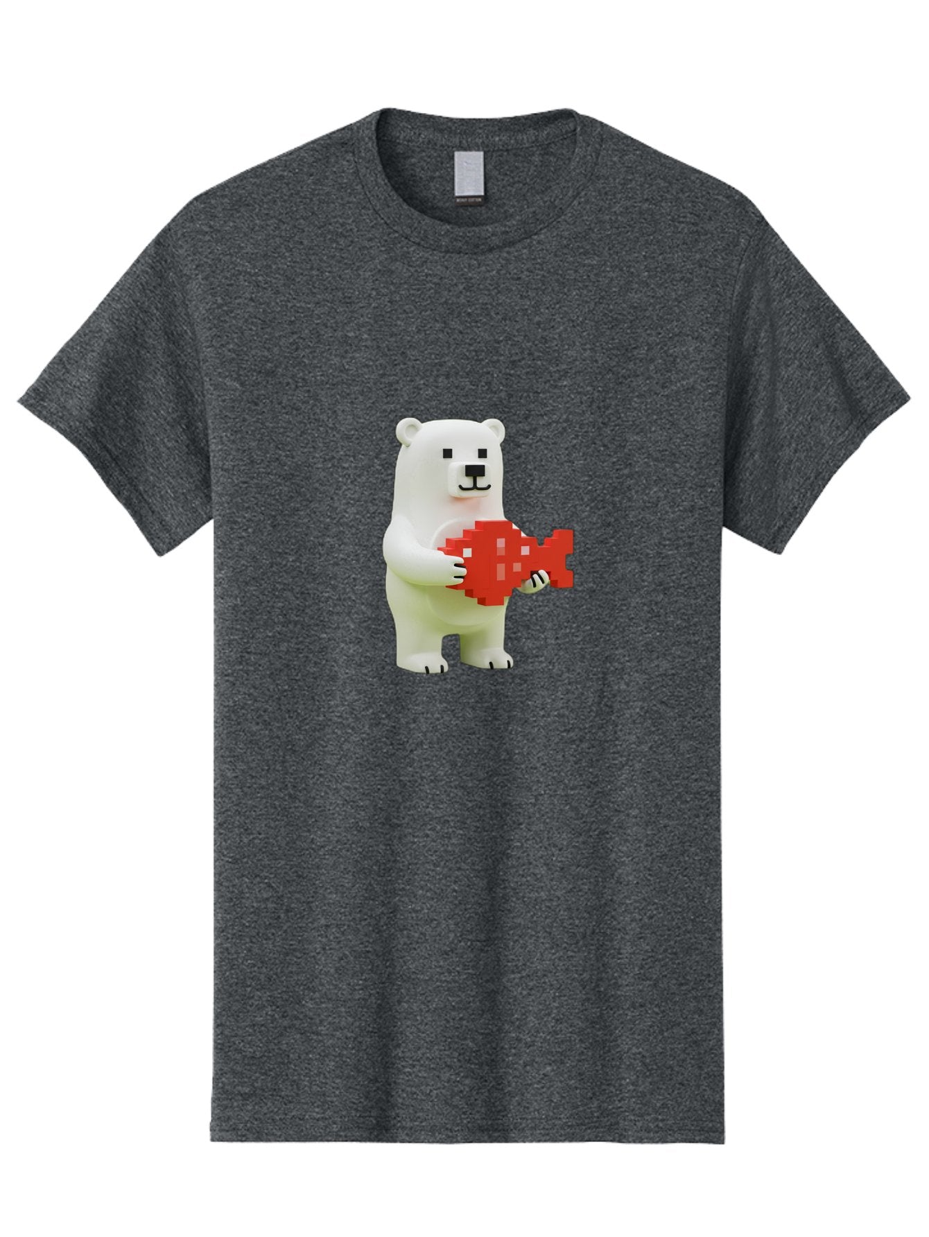 Bear-Pixel-Heart Men'S Graphic Tee, 100% Cotton, Comfortable Casual Summer Wear, Machine Washable, White Polar Bear Holding Red Pixel Heart, Cute Cartoon Character, Adorable Animal, Love Symbol, Pixel Art, Cute Figurine, 3D Illustration Bae359 5