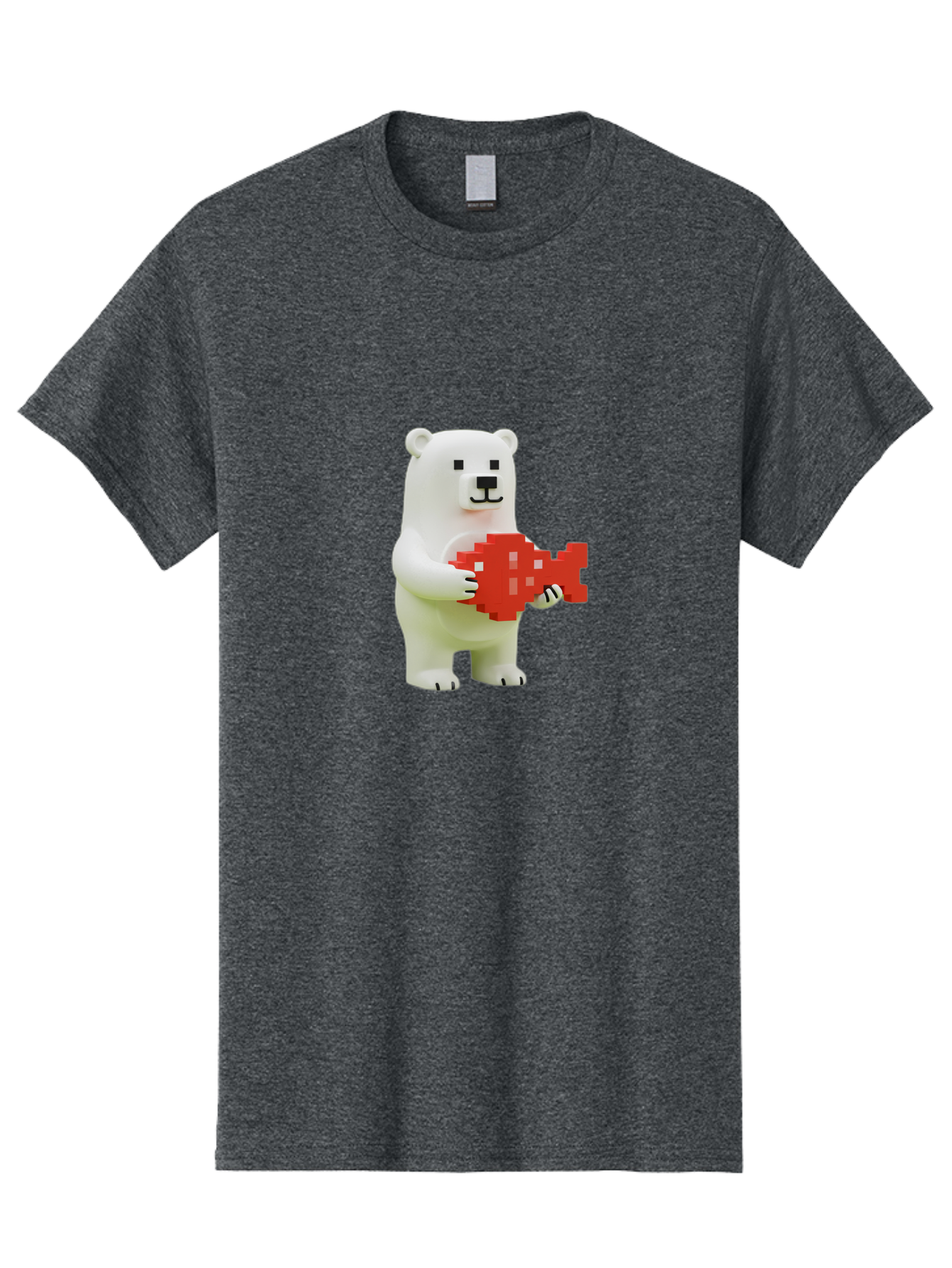 Bear-Pixel-Heart Men'S Graphic Tee, 100% Cotton, Comfortable Casual Summer Wear, Machine Washable, White Polar Bear Holding Red Pixel Heart, Cute Cartoon Character, Adorable Animal, Love Symbol, Pixel Art, Cute Figurine, 3D Illustration Bae359 8