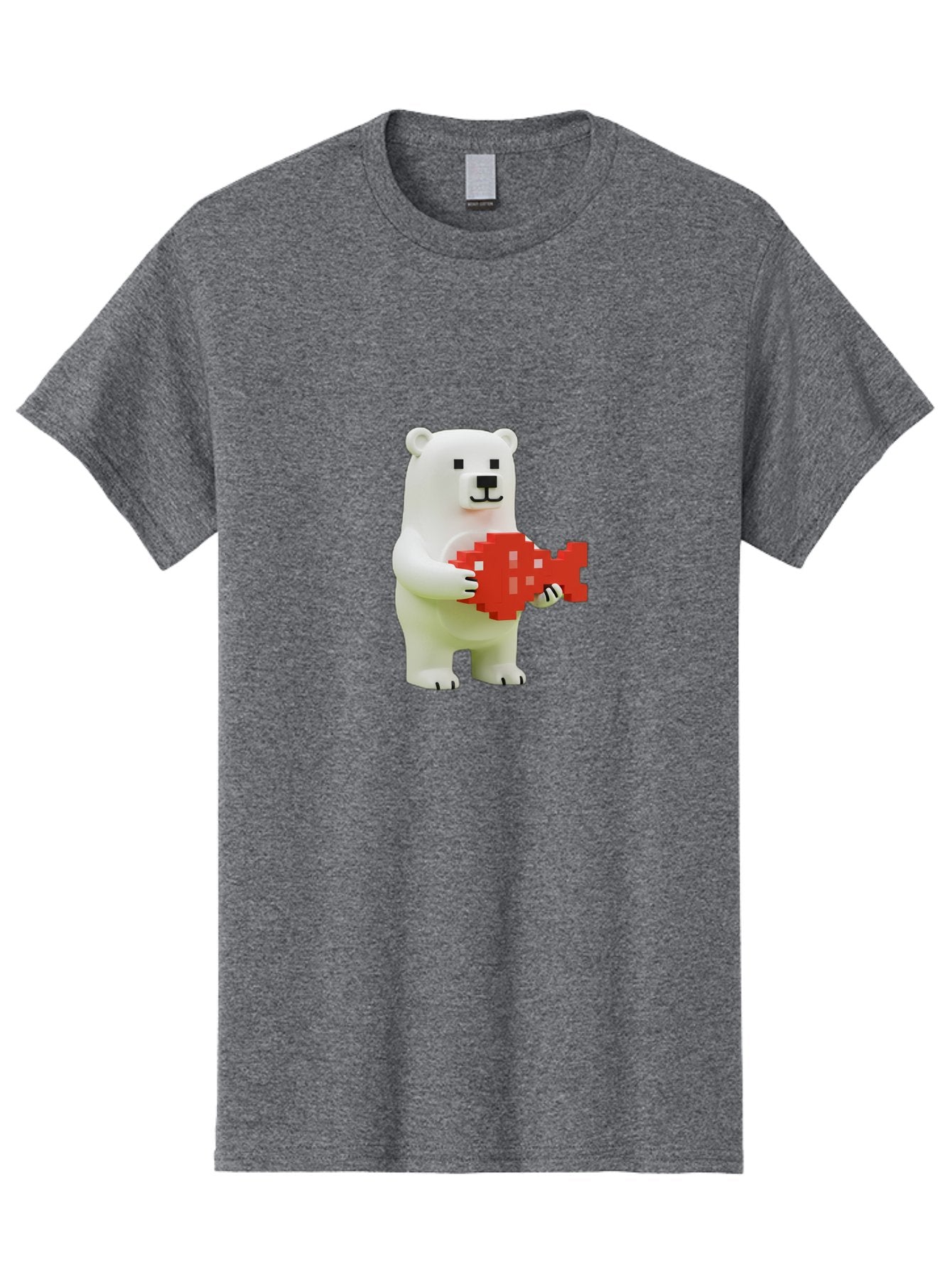 Bear-Pixel-Heart Men'S Graphic Tee, 100% Cotton, Comfortable Casual Summer Wear, Machine Washable, White Polar Bear Holding Red Pixel Heart, Cute Cartoon Character, Adorable Animal, Love Symbol, Pixel Art, Cute Figurine, 3D Illustration Bae359 15