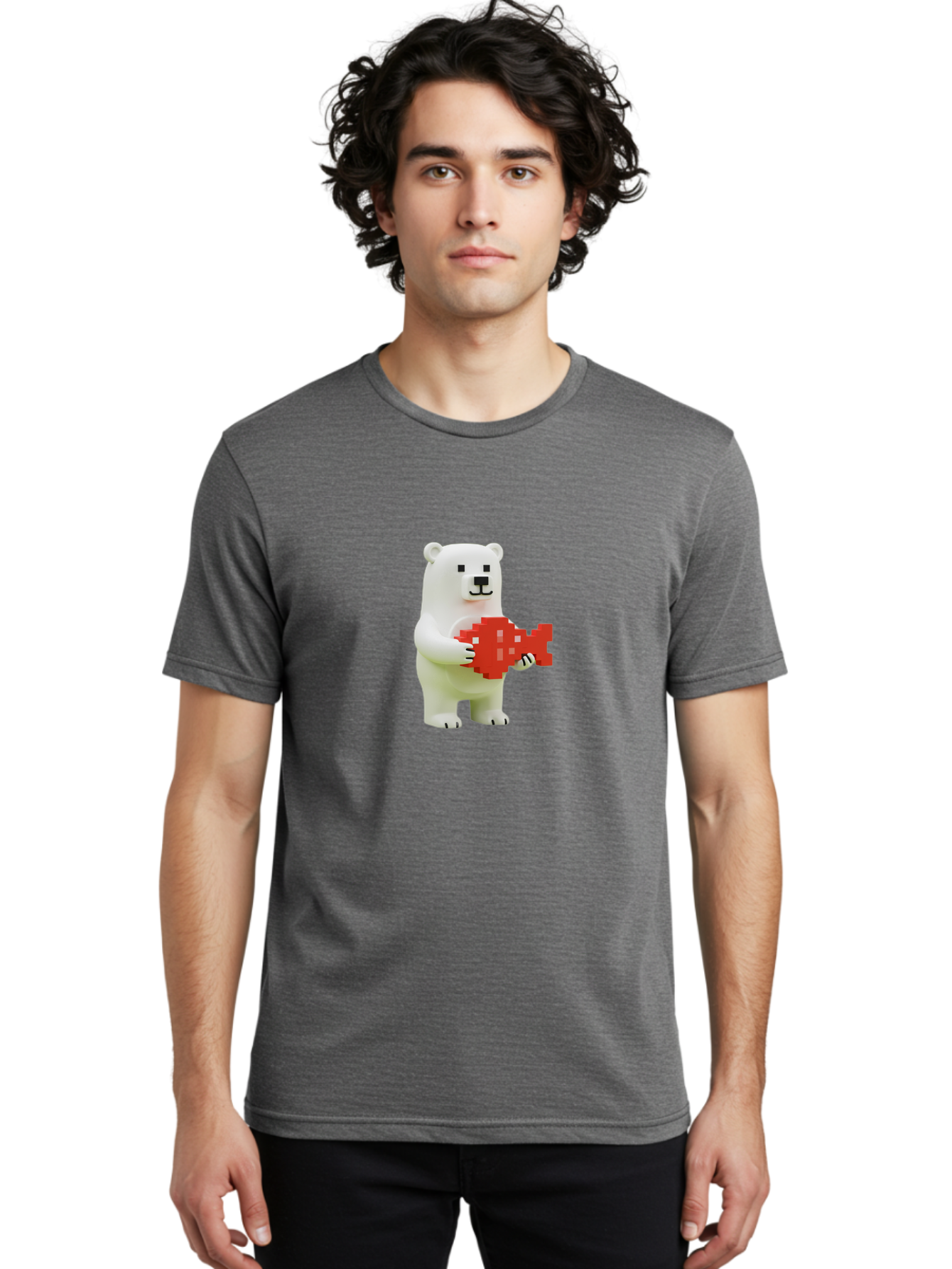 Bear-Pixel-Heart Men'S Graphic Tee, 100% Cotton, Comfortable Casual Summer Wear, Machine Washable, White Polar Bear Holding Red Pixel Heart, Cute Cartoon Character, Adorable Animal, Love Symbol, Pixel Art, Cute Figurine, 3D Illustration Bae359 16
