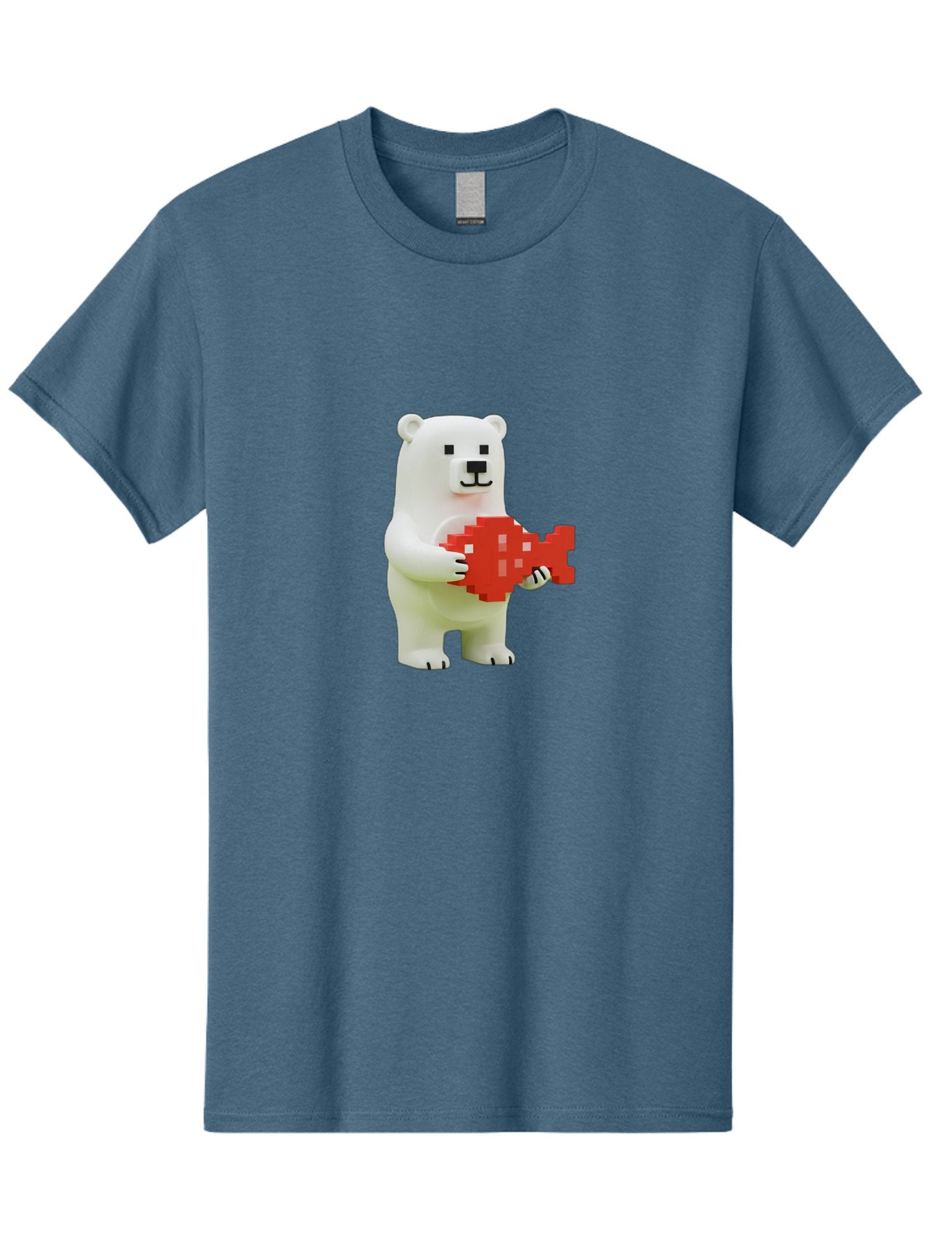 Bear-Pixel-Heart Men'S Graphic Tee, 100% Cotton, Comfortable Casual Summer Wear, Machine Washable, White Polar Bear Holding Red Pixel Heart, Cute Cartoon Character, Adorable Animal, Love Symbol, Pixel Art, Cute Figurine, 3D Illustration Bae359 4