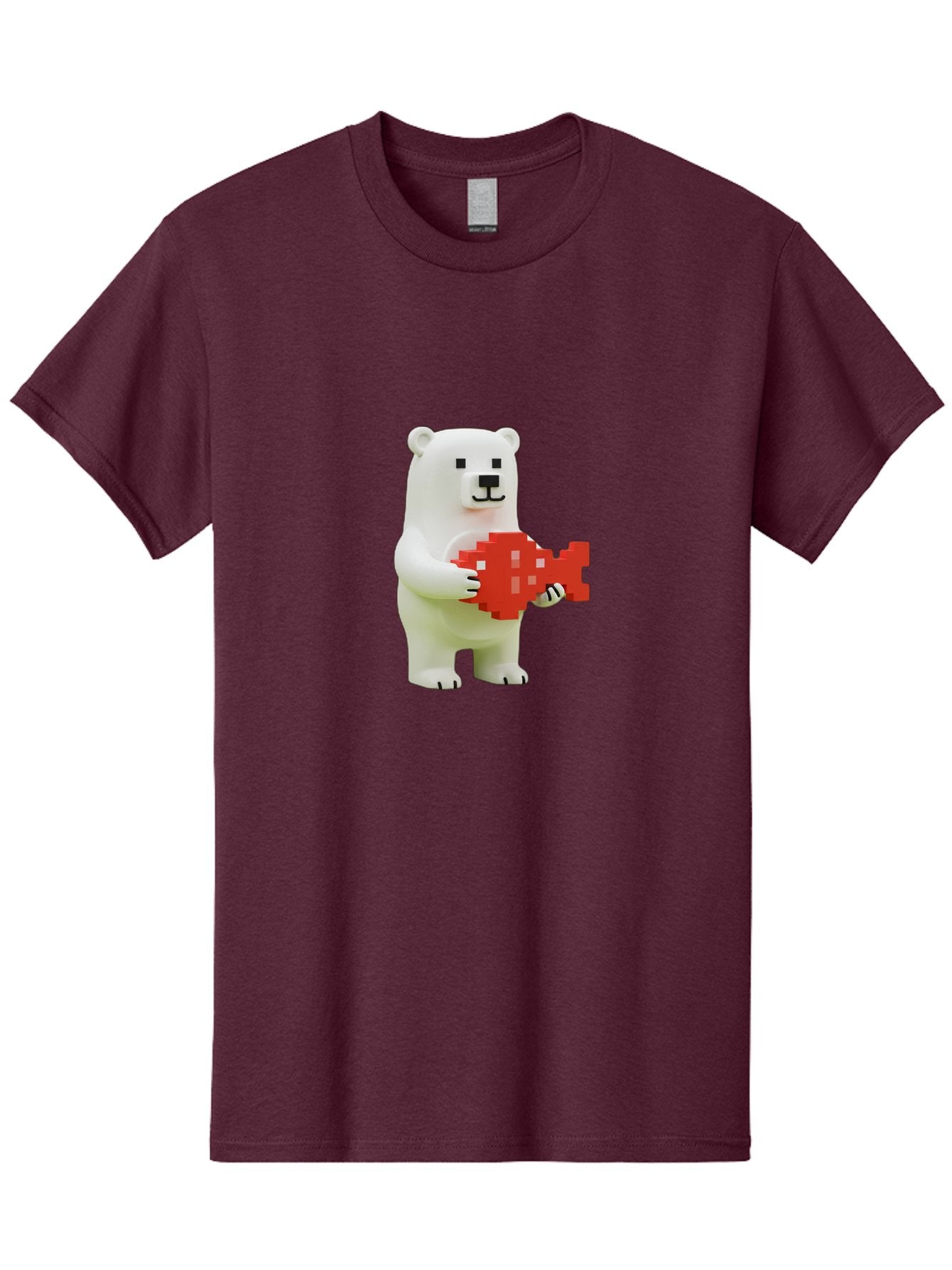 Bear-Pixel-Heart Men'S Graphic Tee, 100% Cotton, Comfortable Casual Summer Wear, Machine Washable, White Polar Bear Holding Red Pixel Heart, Cute Cartoon Character, Adorable Animal, Love Symbol, Pixel Art, Cute Figurine, 3D Illustration Bae359