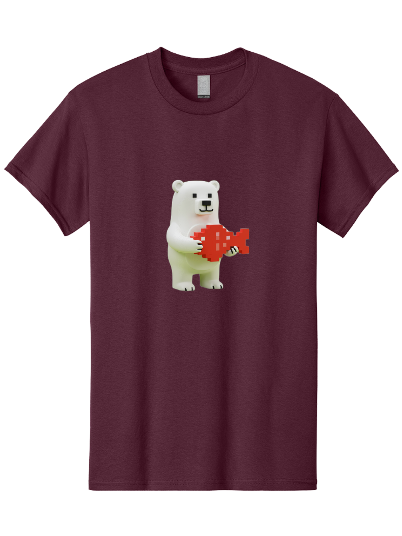 Bear-Pixel-Heart Men'S Graphic Tee, 100% Cotton, Comfortable Casual Summer Wear, Machine Washable, White Polar Bear Holding Red Pixel Heart, Cute Cartoon Character, Adorable Animal, Love Symbol, Pixel Art, Cute Figurine, 3D Illustration Bae359 10