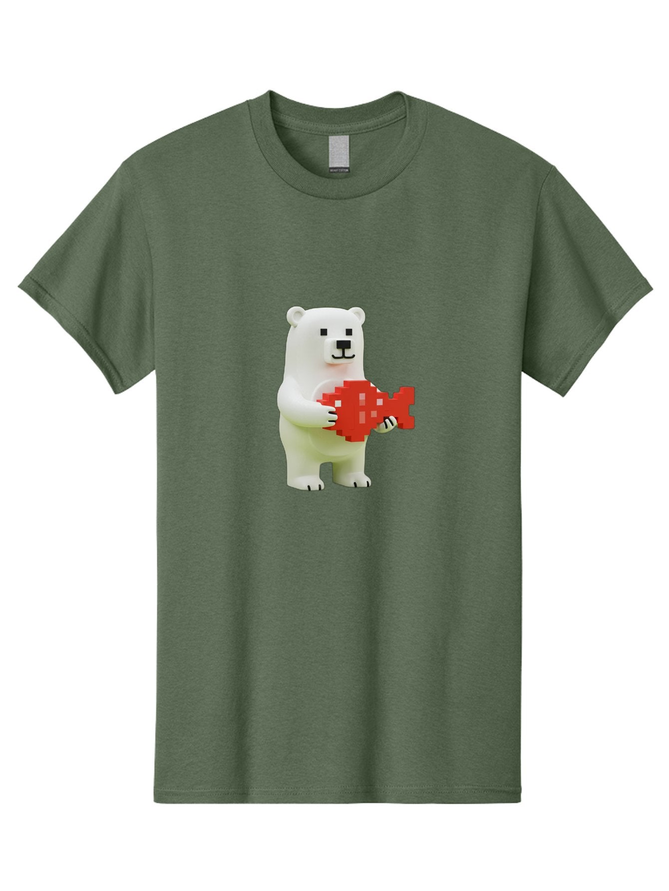 Bear-Pixel-Heart Men'S Graphic Tee, 100% Cotton, Comfortable Casual Summer Wear, Machine Washable, White Polar Bear Holding Red Pixel Heart, Cute Cartoon Character, Adorable Animal, Love Symbol, Pixel Art, Cute Figurine, 3D Illustration Bae359 12