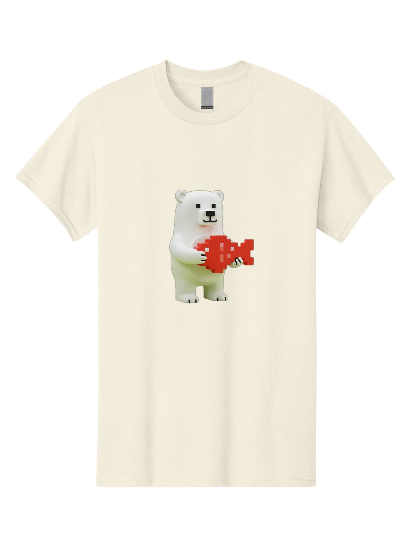 Bear-Pixel-Heart Men'S Graphic Tee, 100% Cotton, Comfortable Casual Summer Wear, Machine Washable, White Polar Bear Holding Red Pixel Heart, Cute Cartoon Character, Adorable Animal, Love Symbol, Pixel Art, Cute Figurine, 3D Illustration Bae359 6